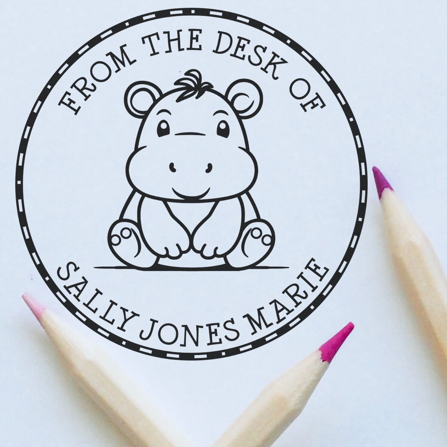 Wood Handle Cute Hippo Custom Made Book Lover Stamp - Engineer Seal Stamps
