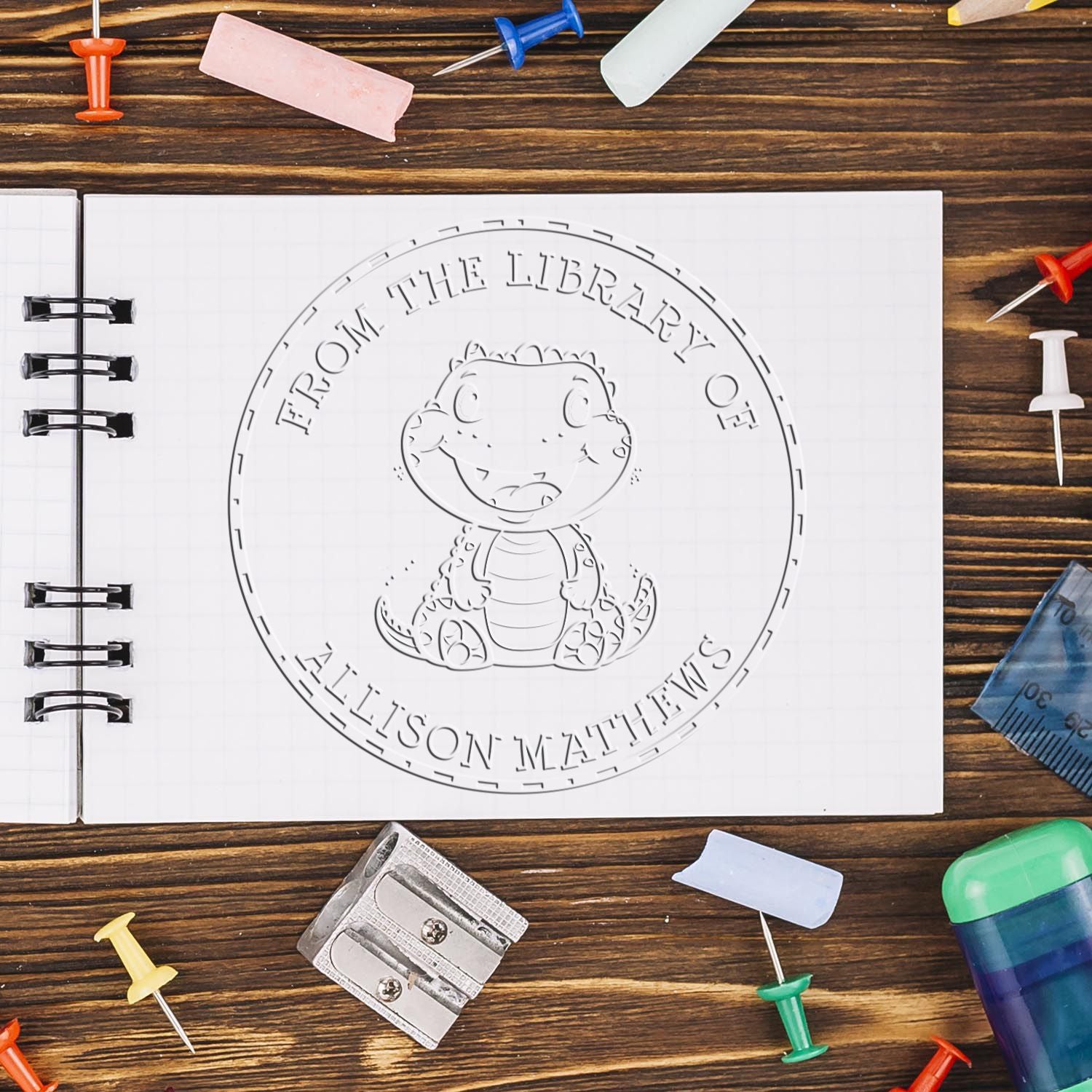 Soft Happy Dino Custom Made Belongs To Embossed Stamp
