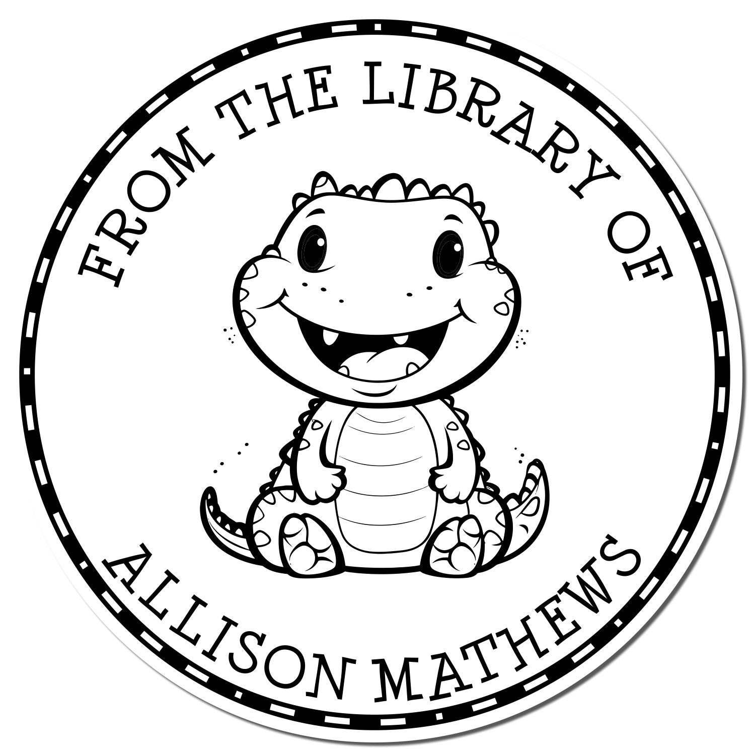 Wood Handle Happy Dino Custom Made Book Ownership Stamp - Engineer Seal Stamps