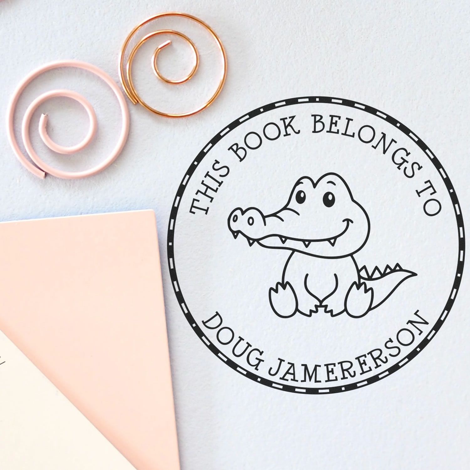 Wood Handle Snappy Gator Custom Made Book Property Stamp