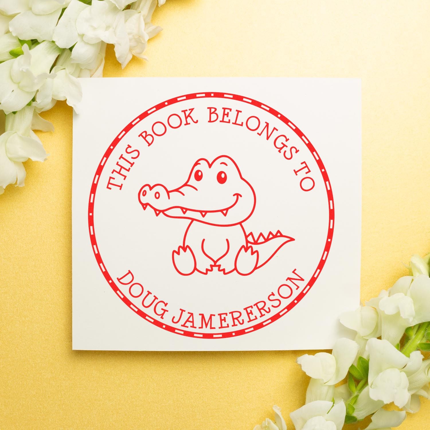 Wood Handle Snappy Gator Custom Made Book Property Stamp