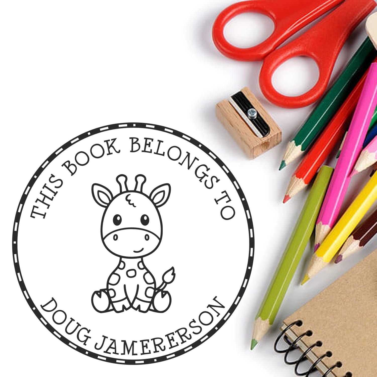 Wood Handle Baby Giraffe Custom Made Bookplate Stamp