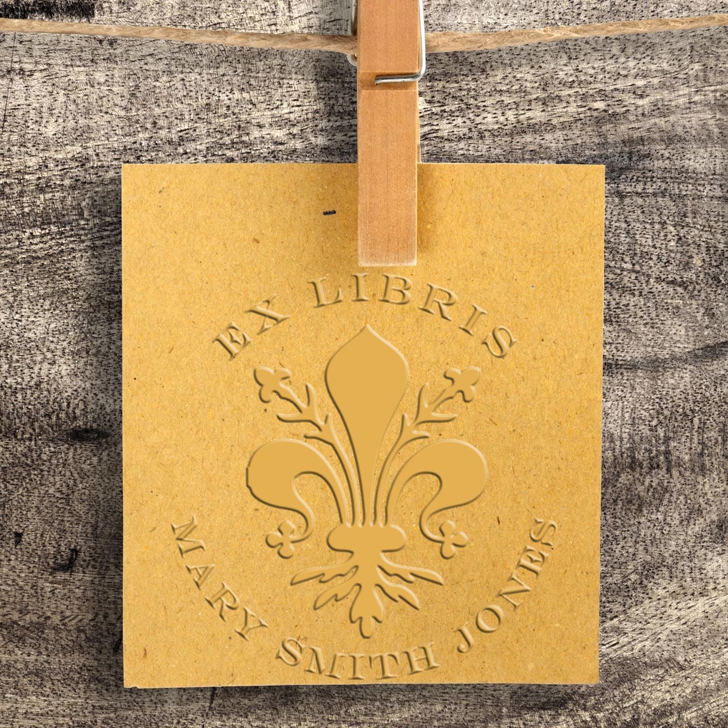 Powerful Fleur de Lis Handheld Custom Book Ownership Embossing Seal