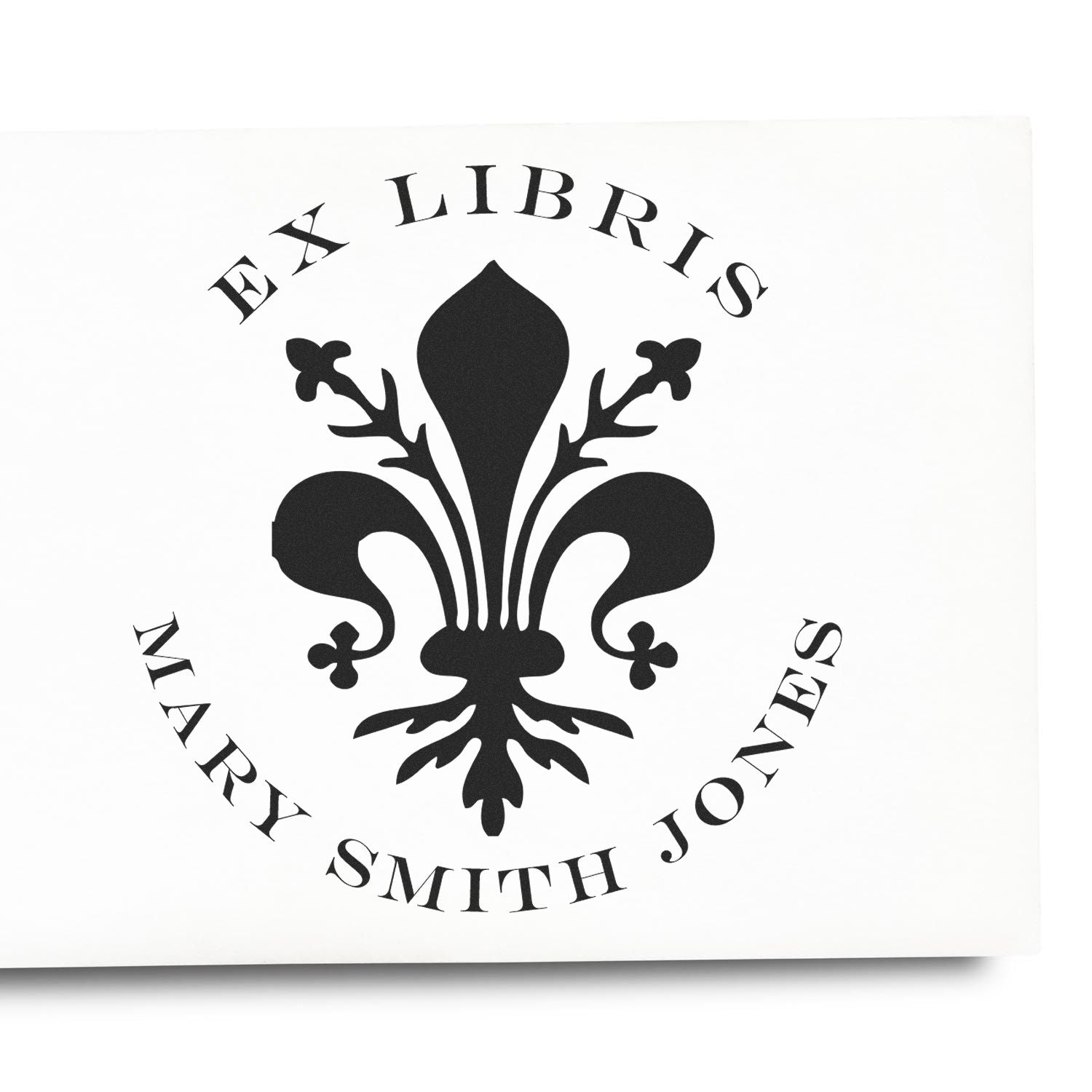 Wood Handle Powerful Fleur de Lis Customizable Library Stamp