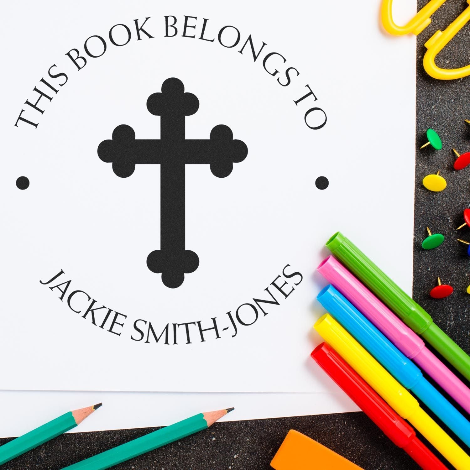 Wood Handle Sacred Cross Customized Name And Address Stamp - Engineer Seal Stamps