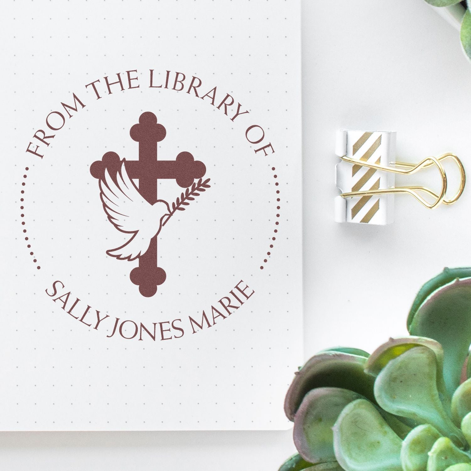 Wood Handle Symbolic Cross Customized Home Address Stamp