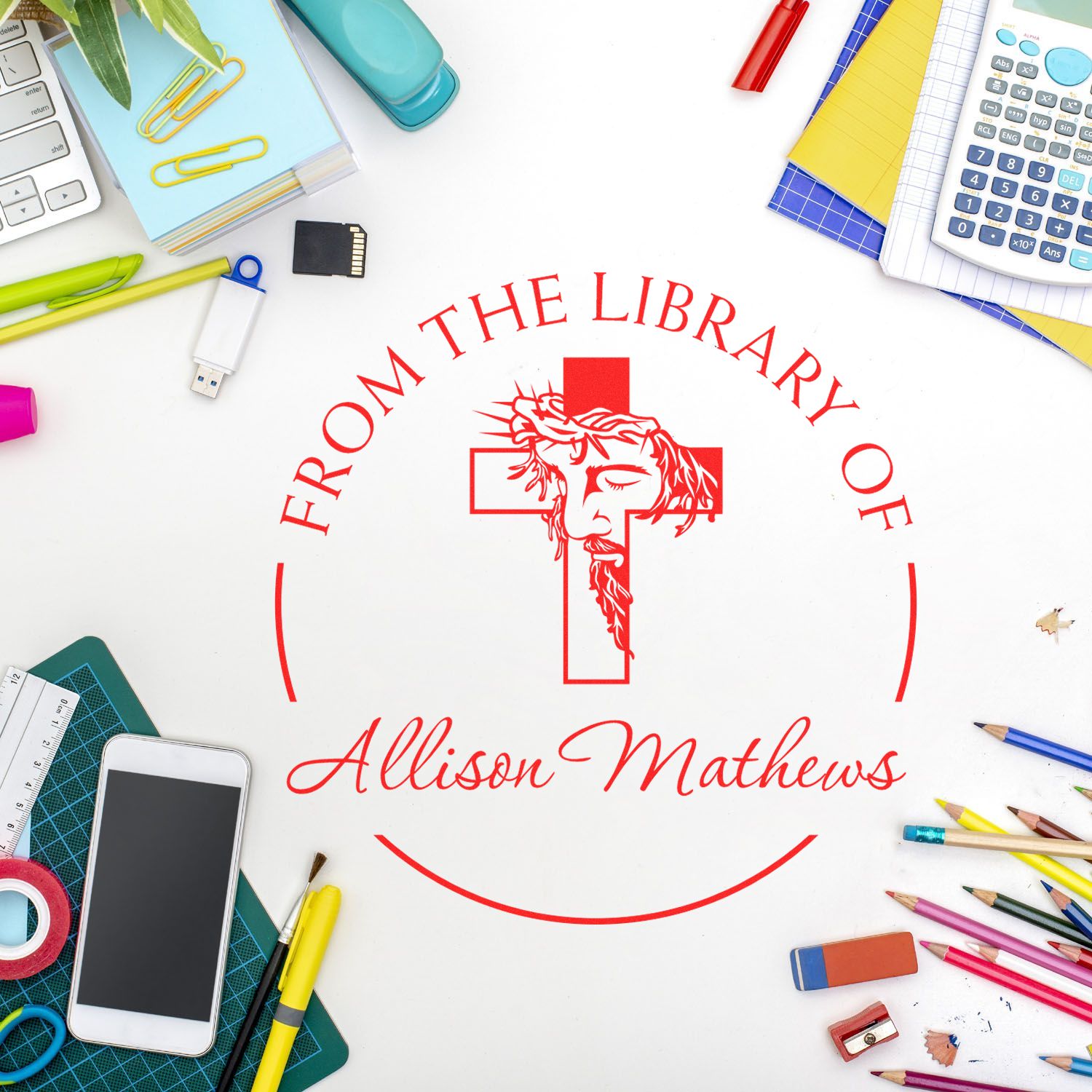 PSI Pre-Inked Divine Cross Custom Made Name And Address Stamp - Engineer Seal Stamps