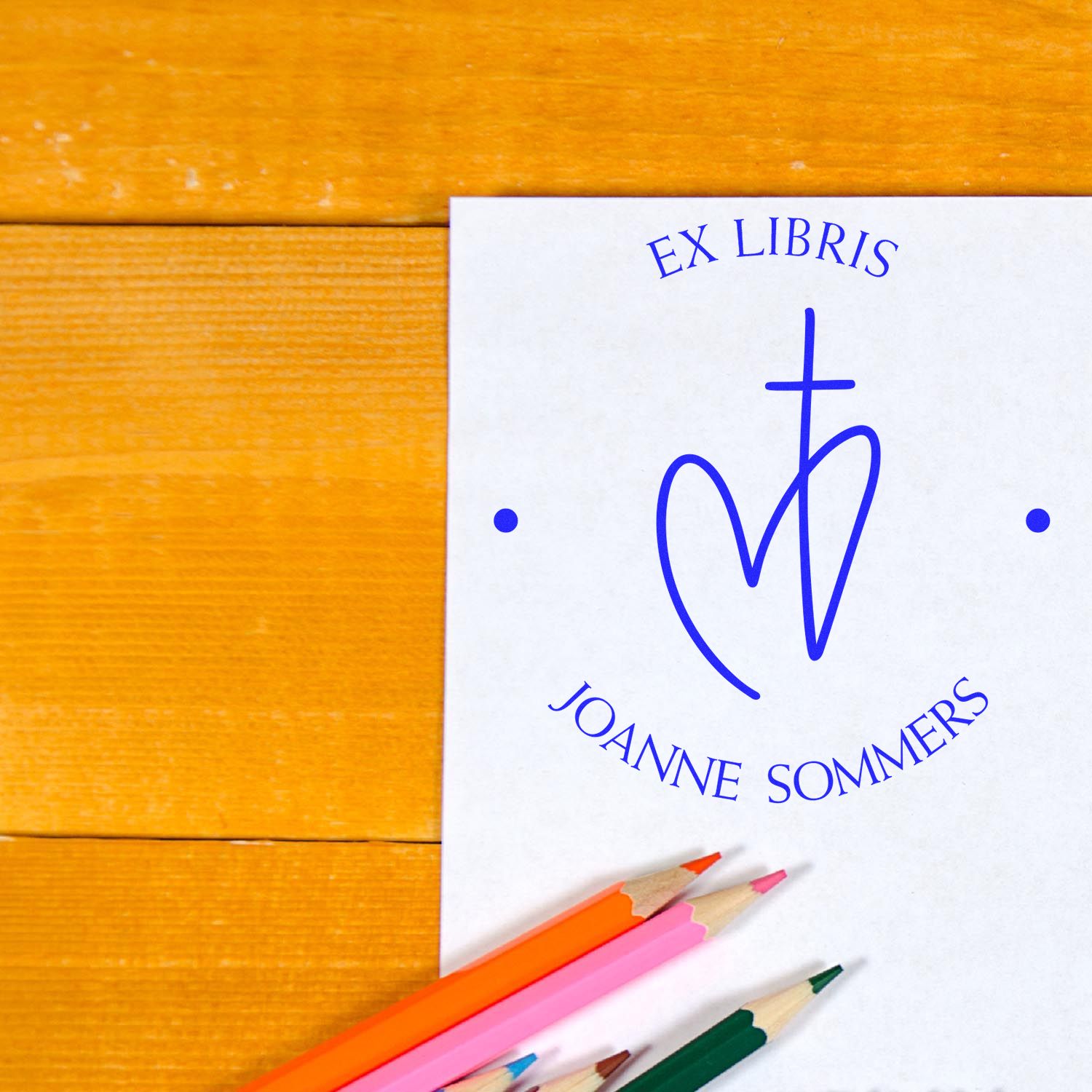Wood Handle Transcendent Cross Home Address Stamp