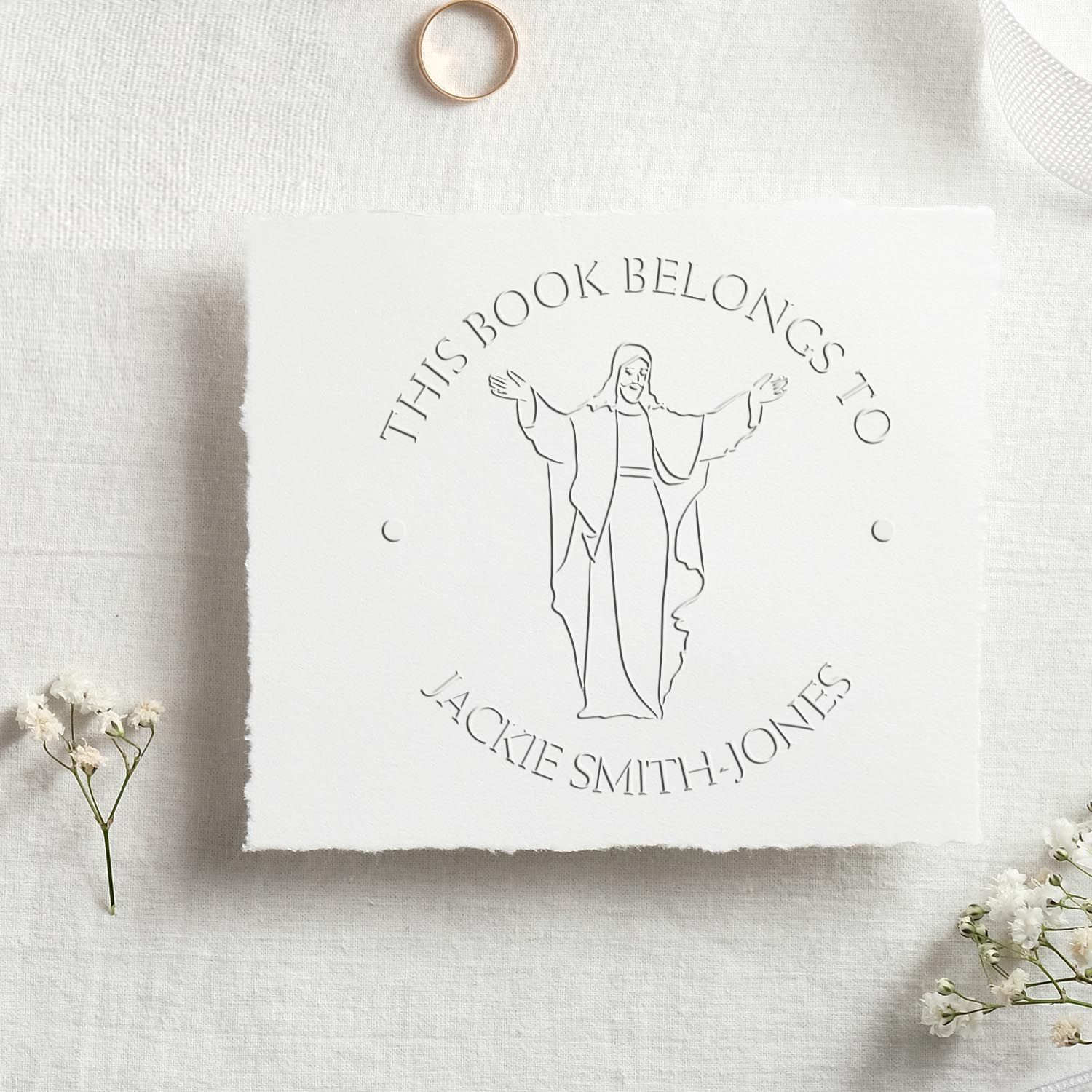 Soft Welcoming Jesus Custom Address Embosser