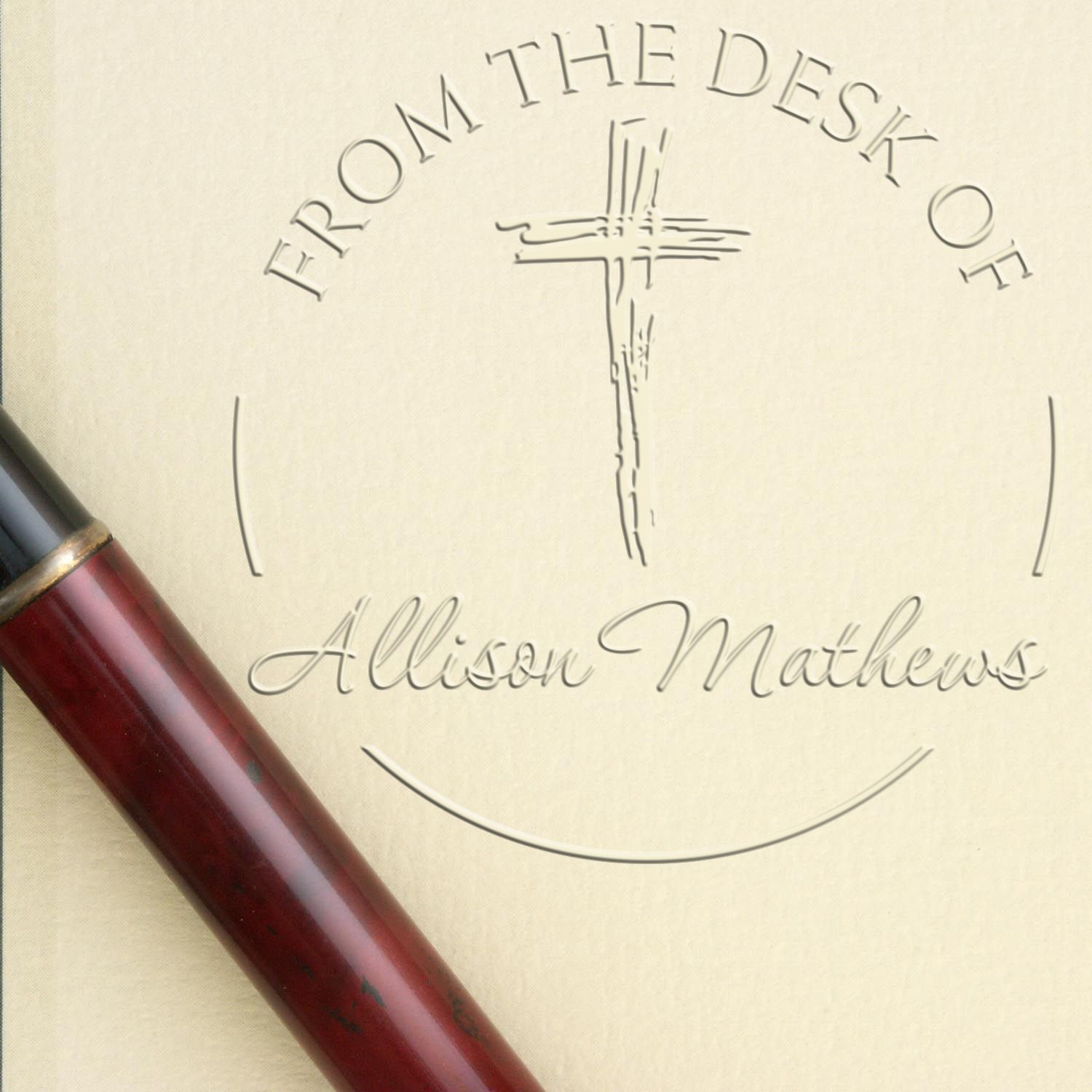 Hybrid Serene Cross Custom Made Envelope Embossed Stamp - Engineer Seal Stamps