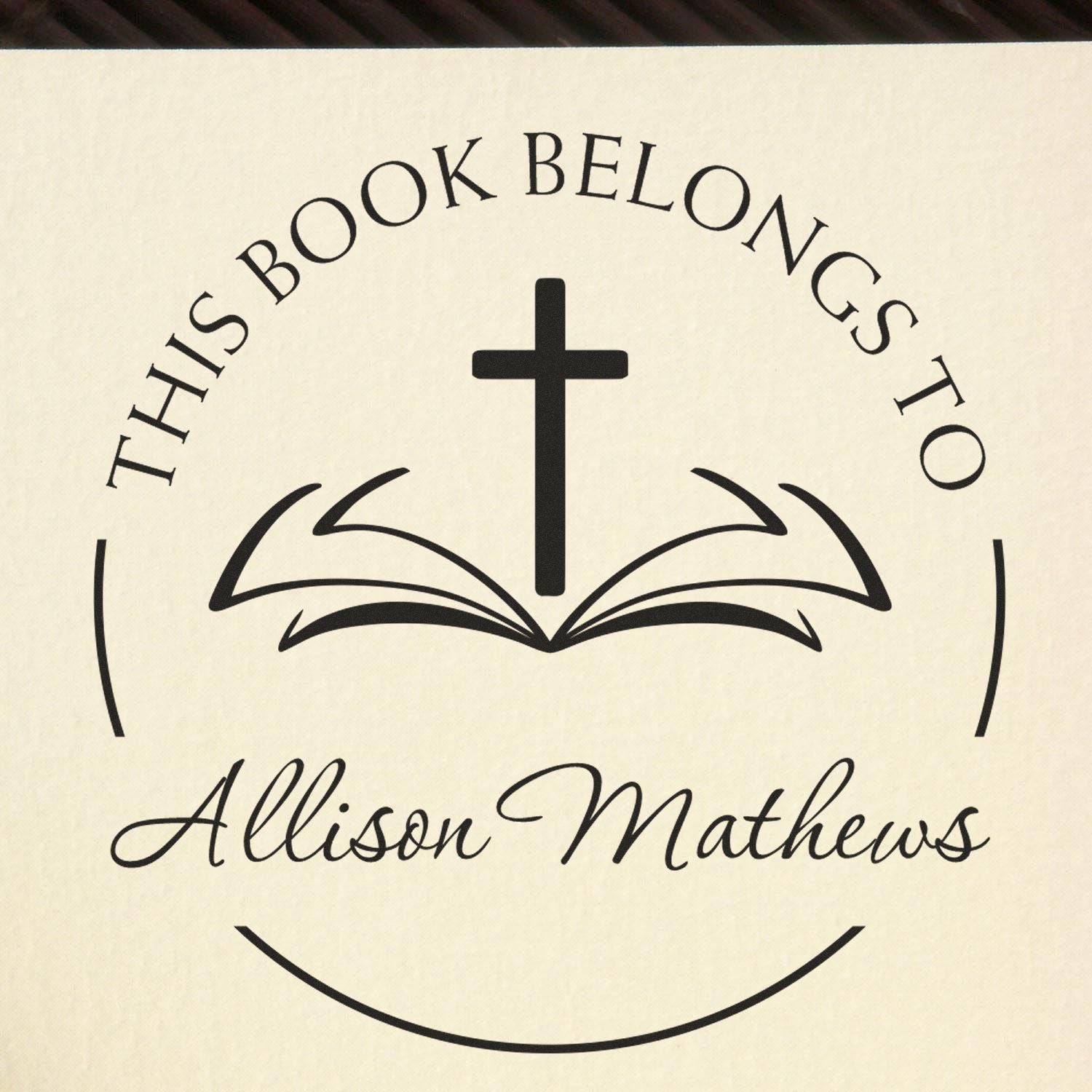 Wood Handle Timeless Cross Home Address Stamp