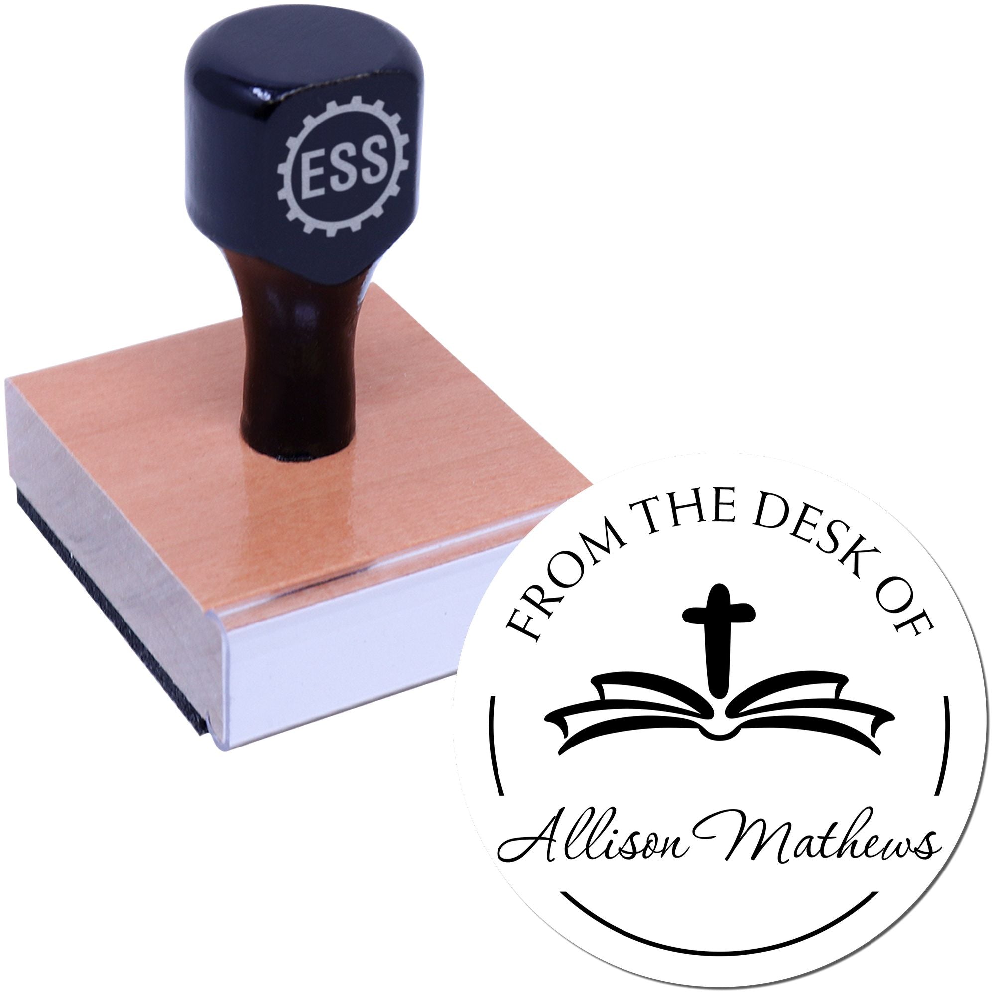 Wood Handle Graceful Cross Custom Address Stamp - Engineer Seal Stamps