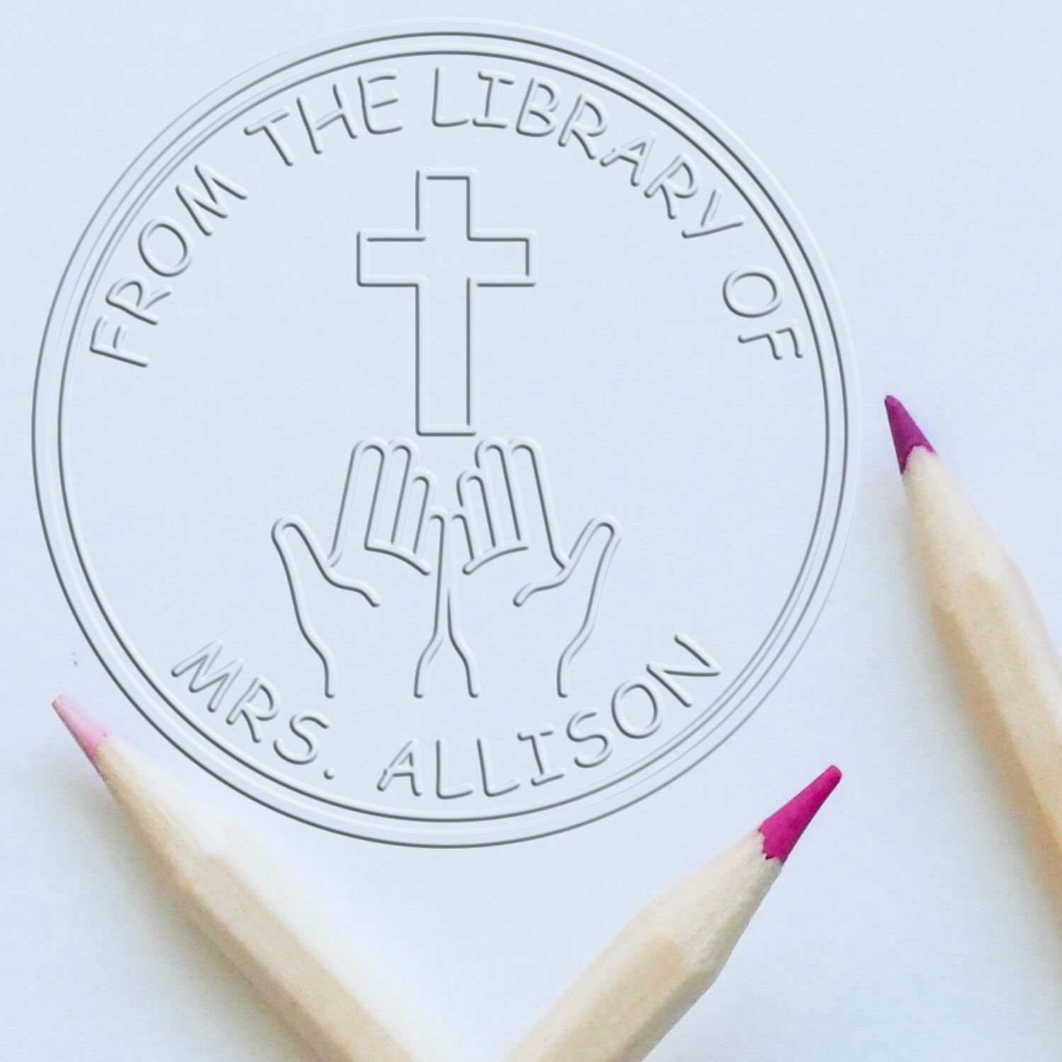 Desk Reverential Cross Personalized Return Address Embossing Stamp - Engineer Seal Stamps