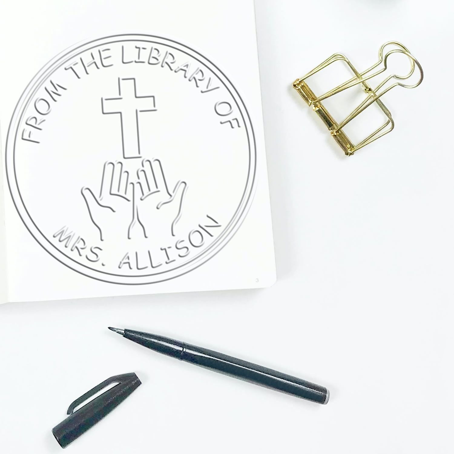 Desk Reverential Cross Personalized Return Address Embossing Stamp - Engineer Seal Stamps