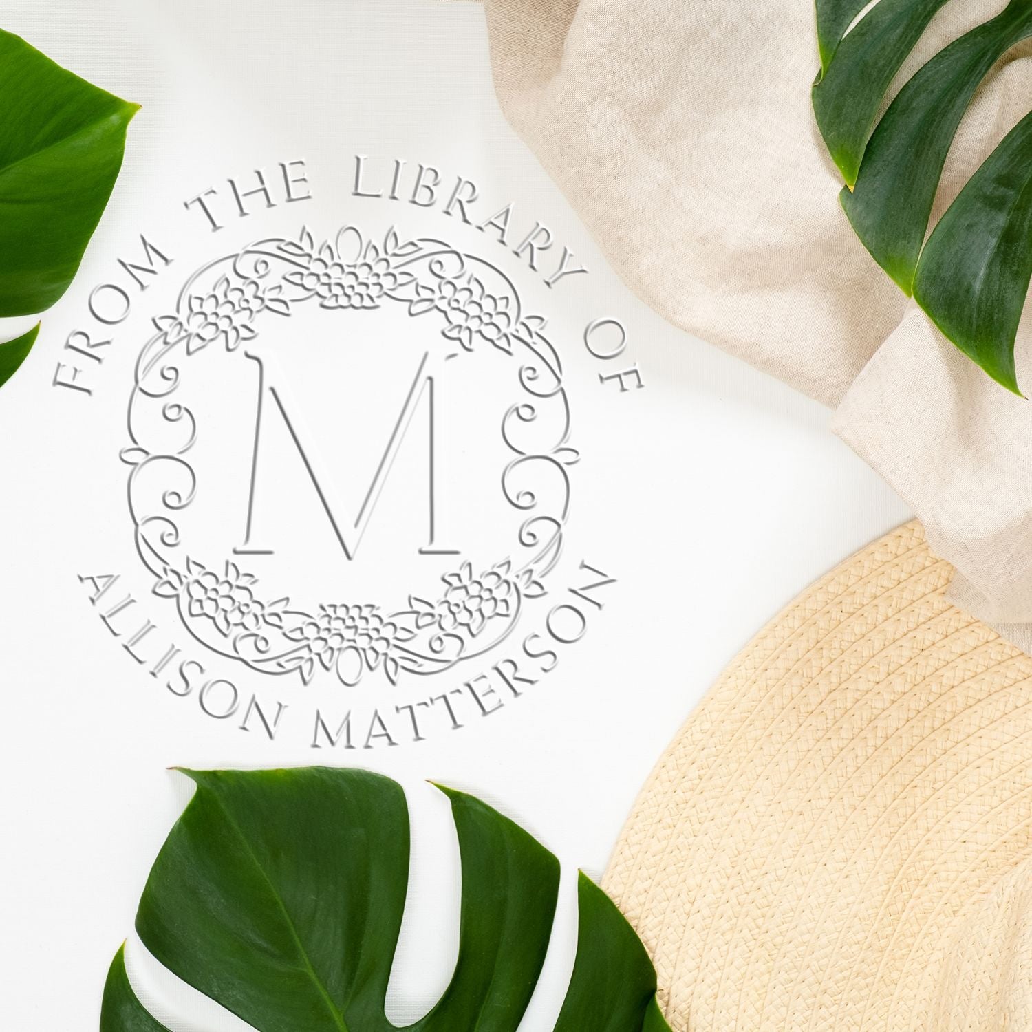 Soft Elegant Monogram Custom Private Library Embossing Stamp
