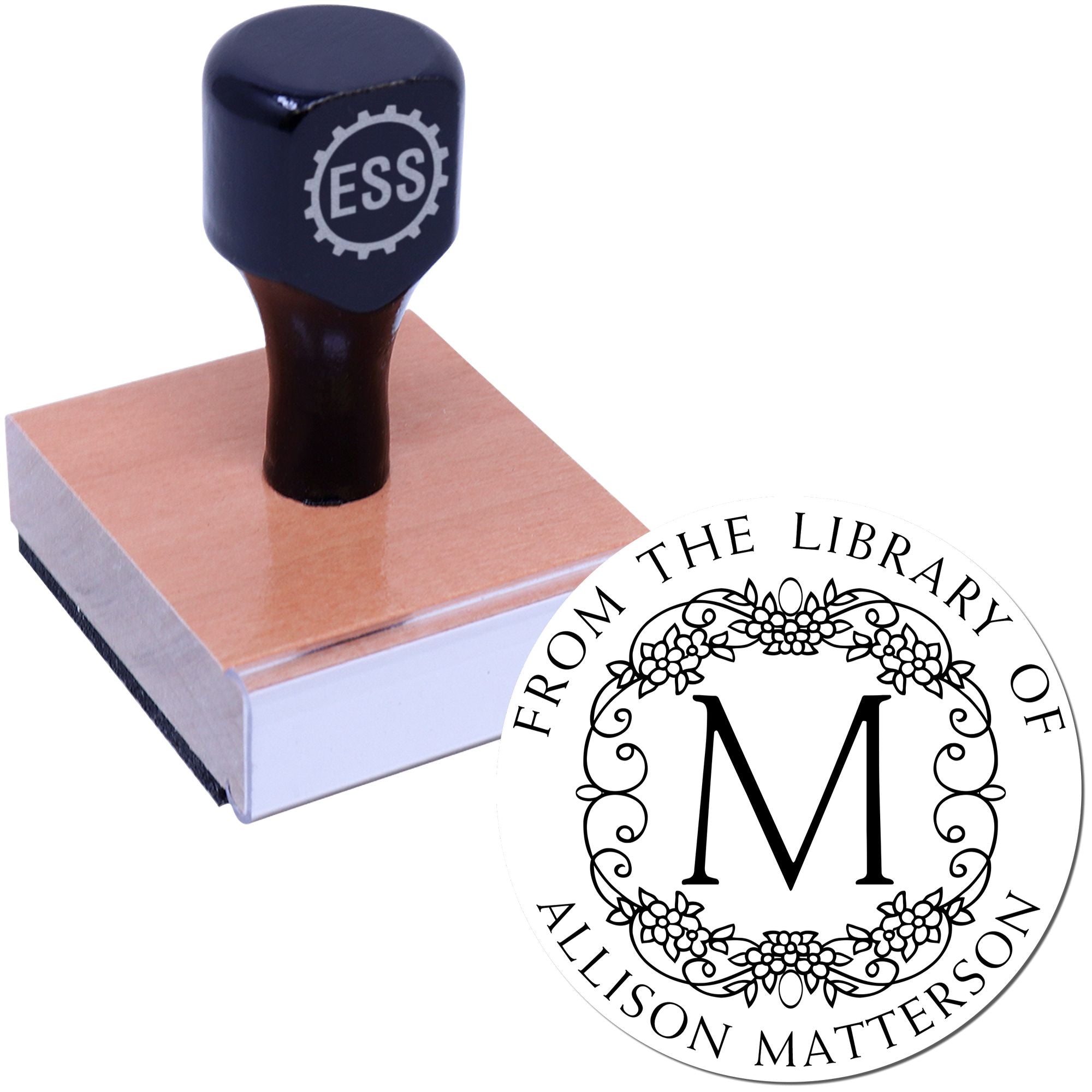 Wood Handle Elegant Monogram Custom Book Belongs to Stamp - Engineer Seal Stamps