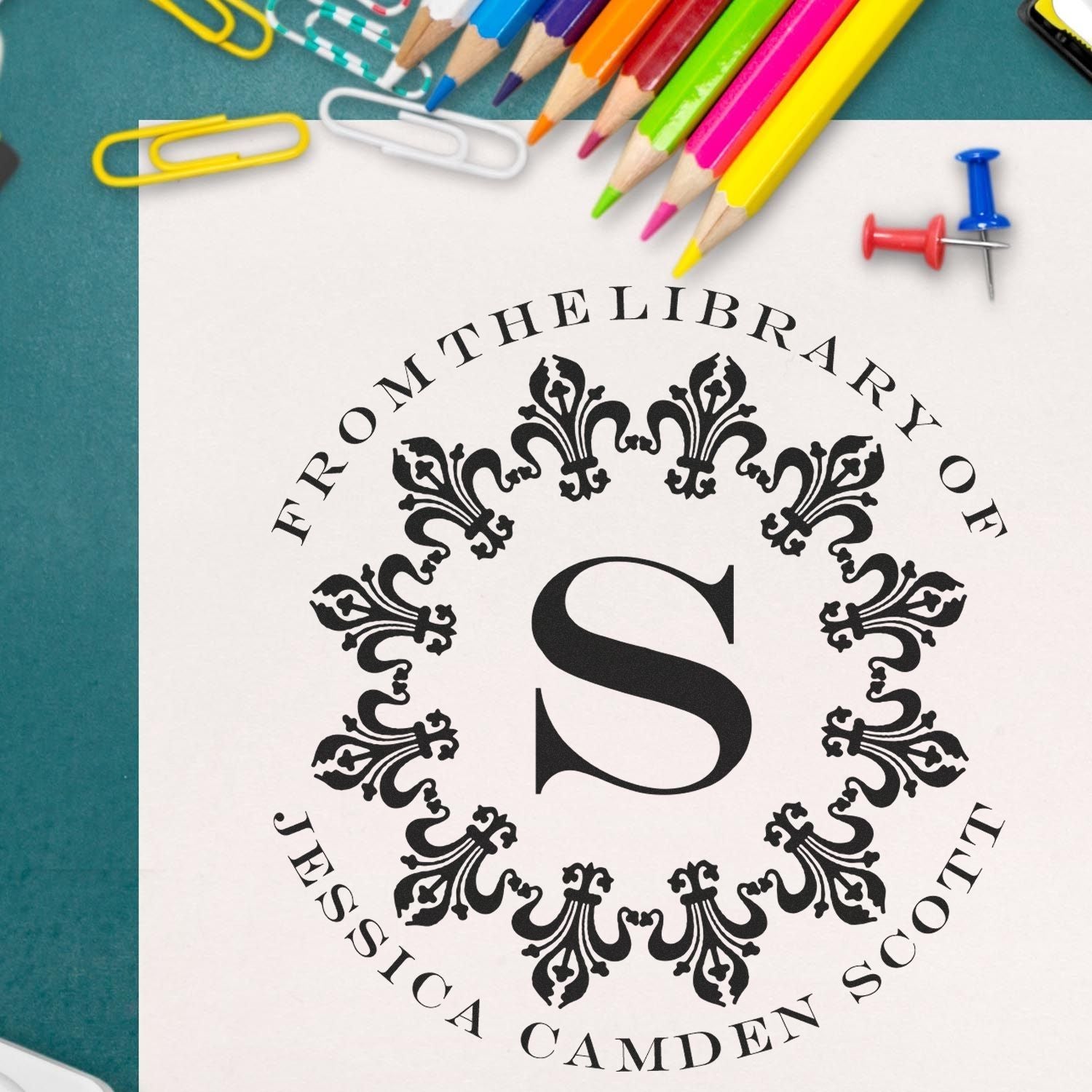 Wood Handle Bold Initials Custom Book Belongs to Stamper - Engineer Seal Stamps