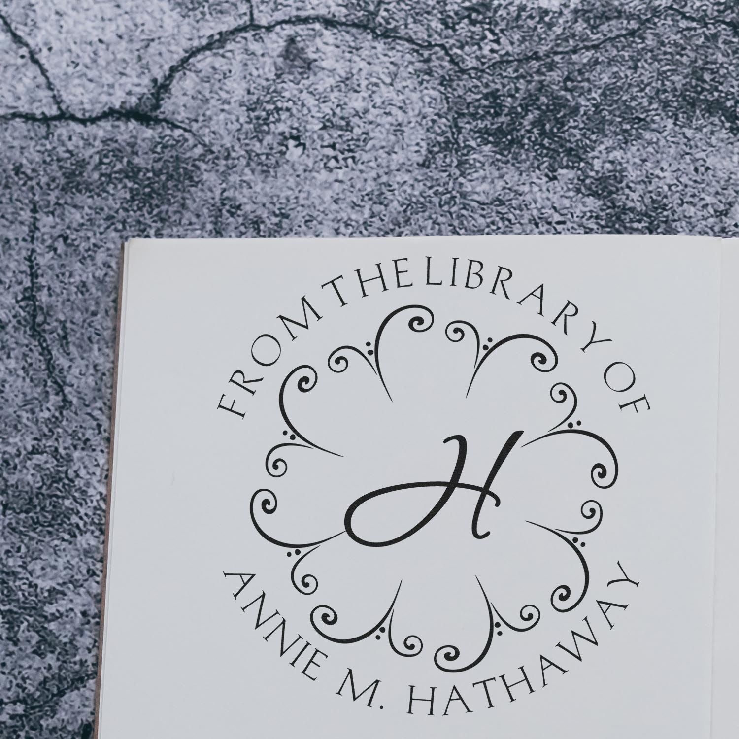 Pre-Inked Flowering Initials Personalized Library Name Stamper - Engineer Seal Stamps