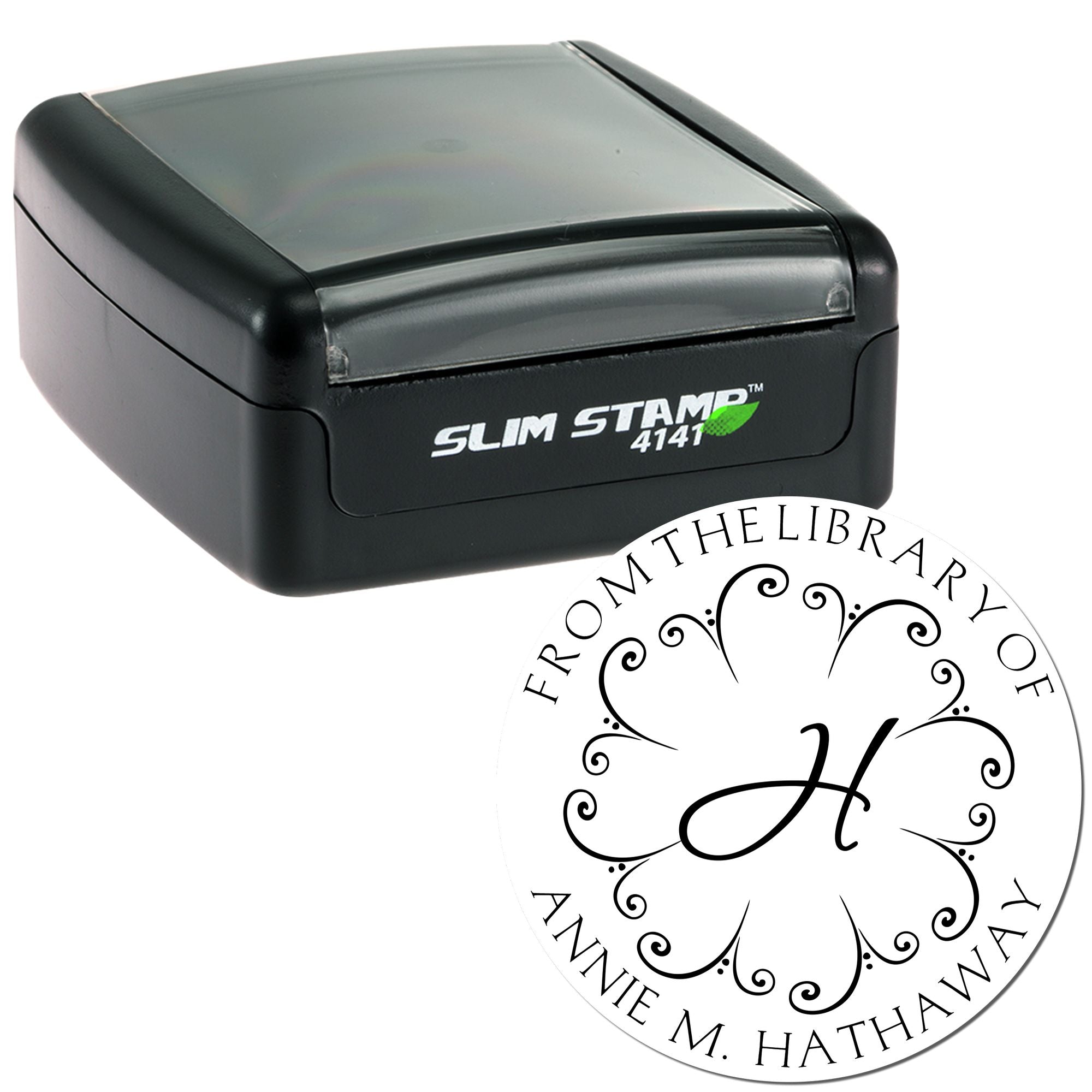 Pre-Inked Flowering Initials Personalized Library Name Stamper - Engineer Seal Stamps