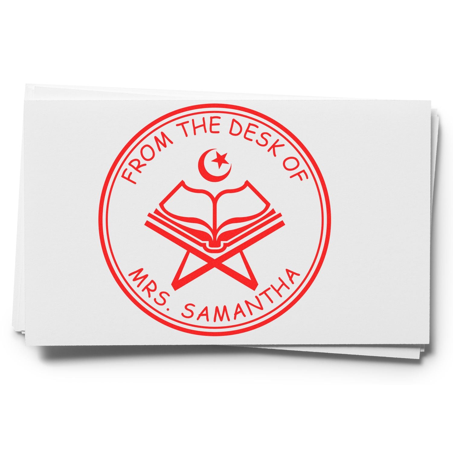 Wood Handle Devotional Star and Crescent Personalized Home Stamp - Engineer Seal Stamps