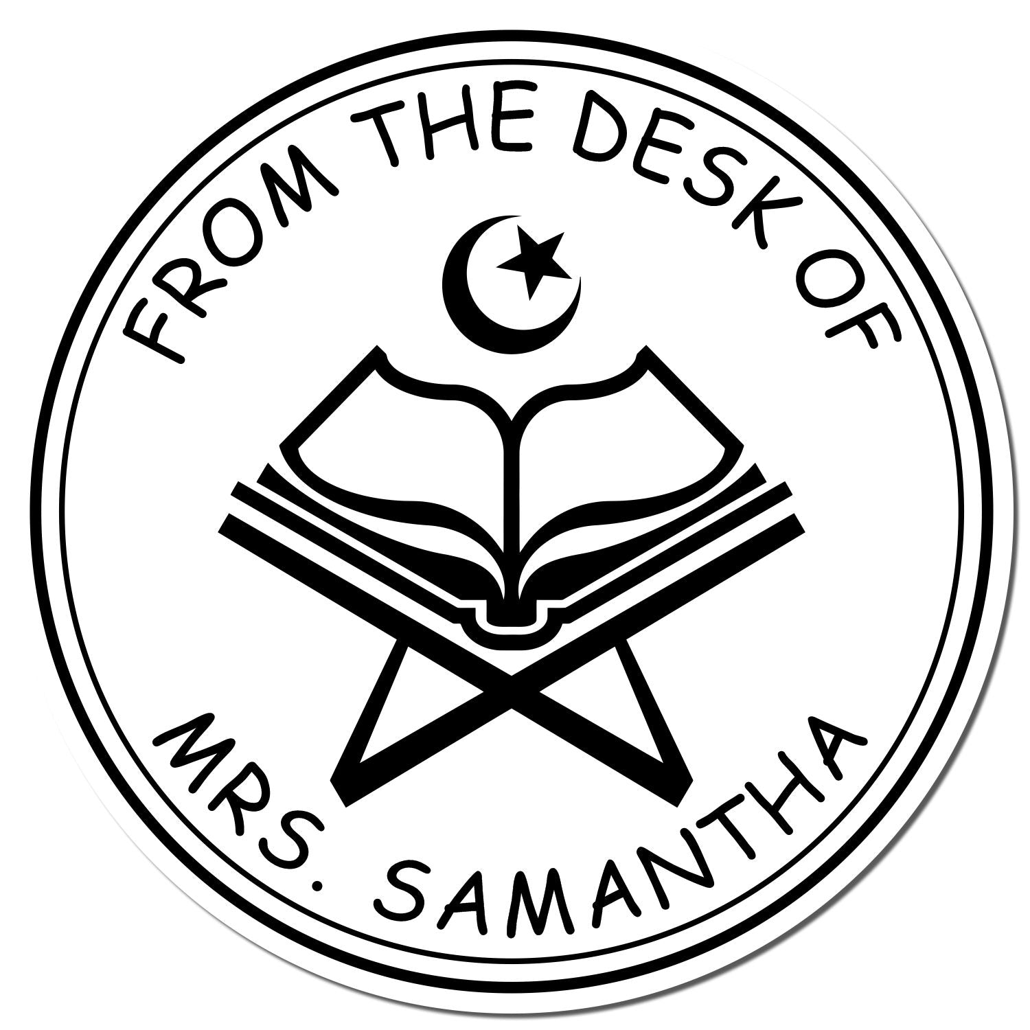 Wood Handle Devotional Star and Crescent Personalized Home Stamp - Engineer Seal Stamps