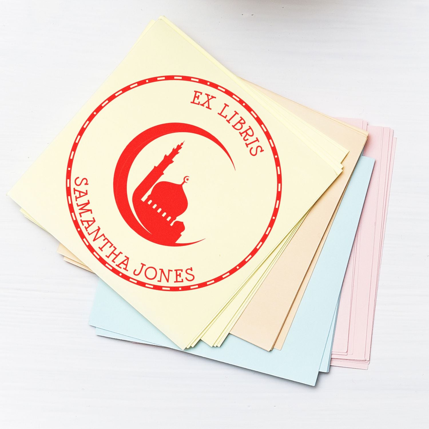 Wood Handle Holy Crescent Star Personalized Return Address Stamp - Engineer Seal Stamps