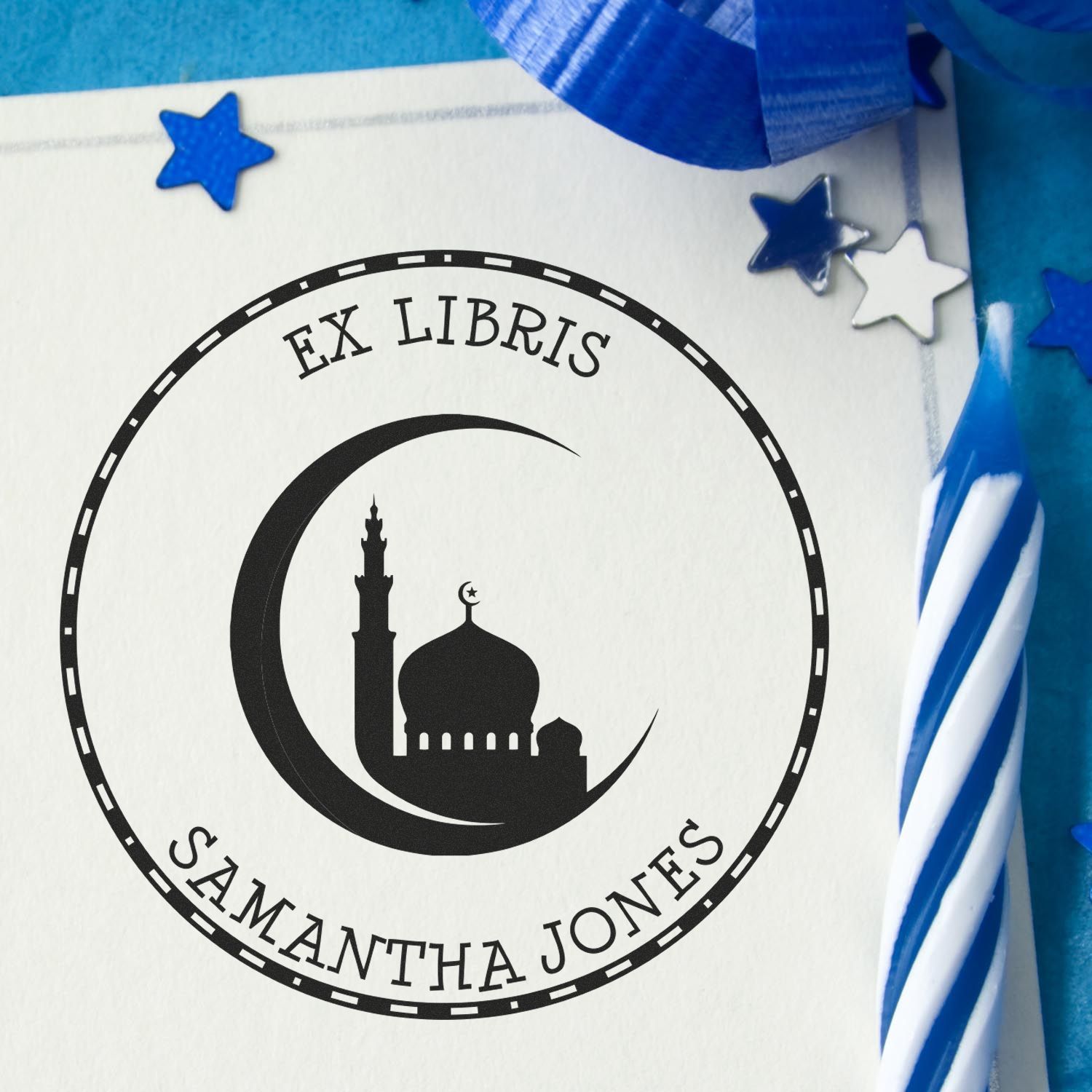 Wood Handle Holy Crescent Star Personalized Return Address Stamp - Engineer Seal Stamps