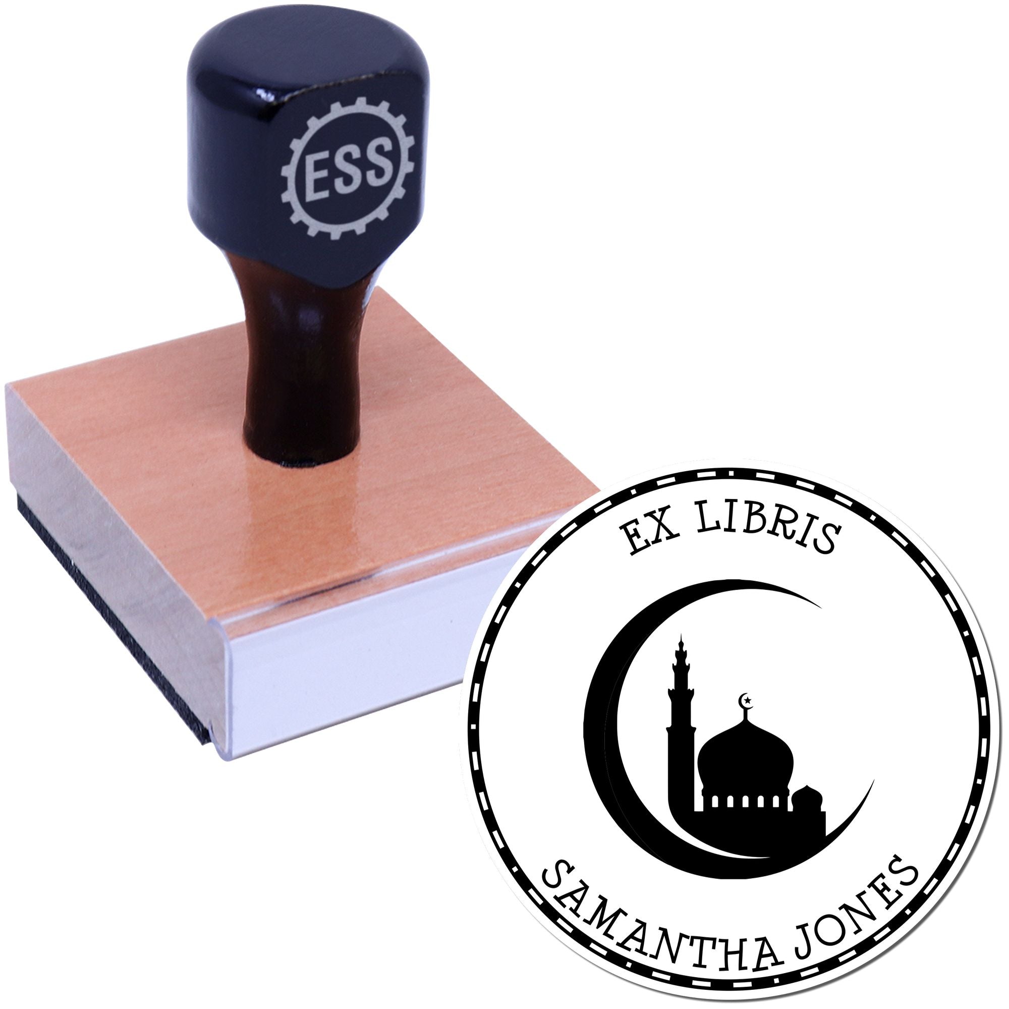 Wood Handle Holy Crescent Star Personalized Return Address Stamp - Engineer Seal Stamps