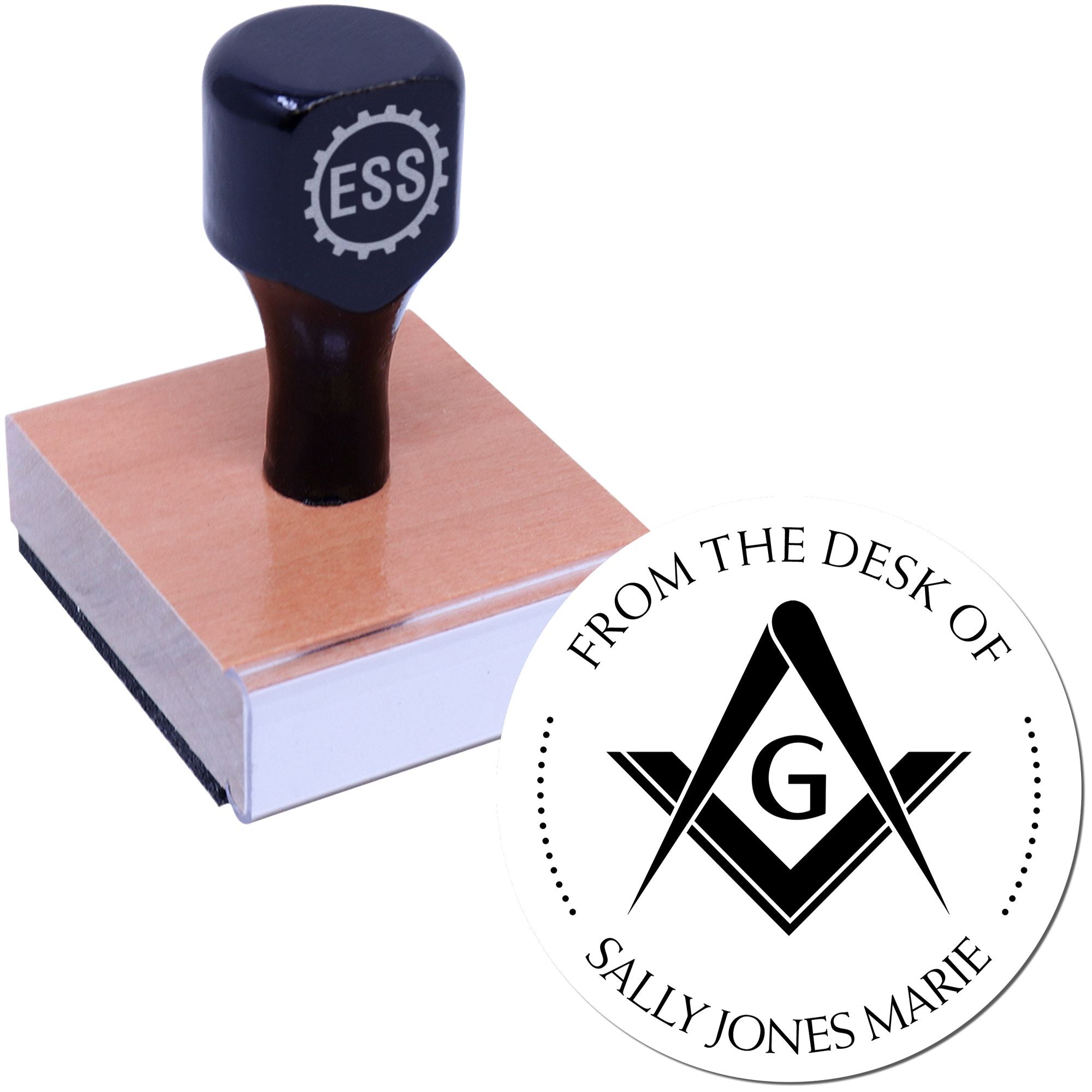 Wood Handle Fraternal Masons Personalized Book Belongs to Stamp - Engineer Seal Stamps