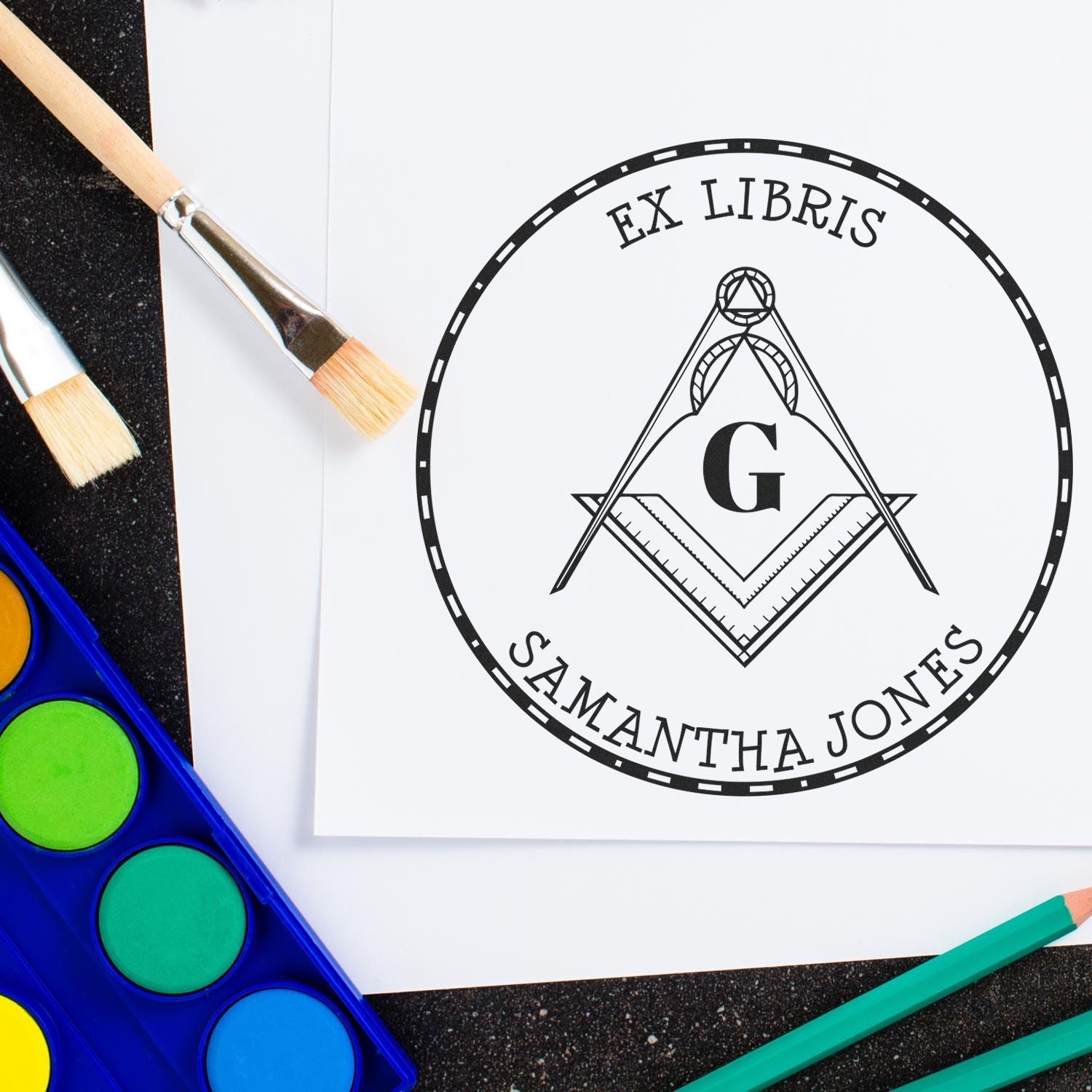 Wood Handle Venerable Masons Personalized Book Library Stamp