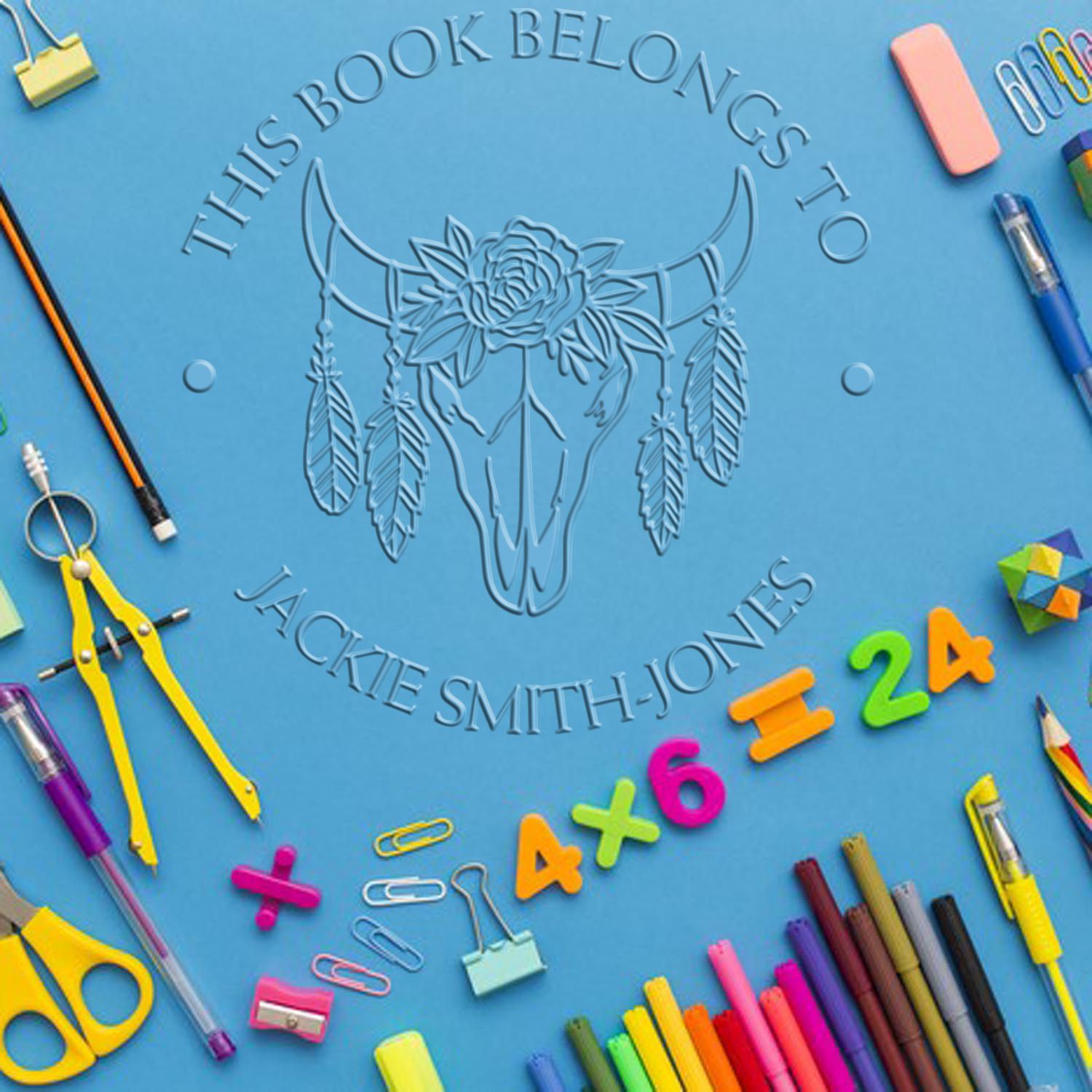 Soft Western Wonders Custom Book Ownership Embossed Stamp