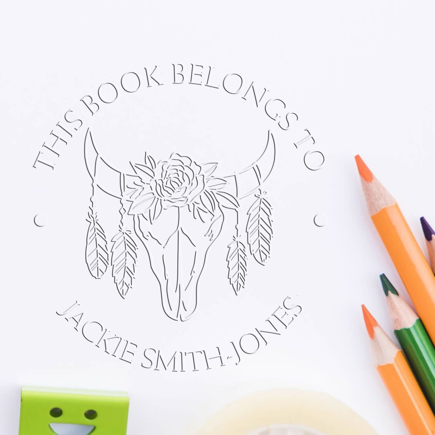 Soft Western Wonders Custom Book Ownership Embossed Stamp