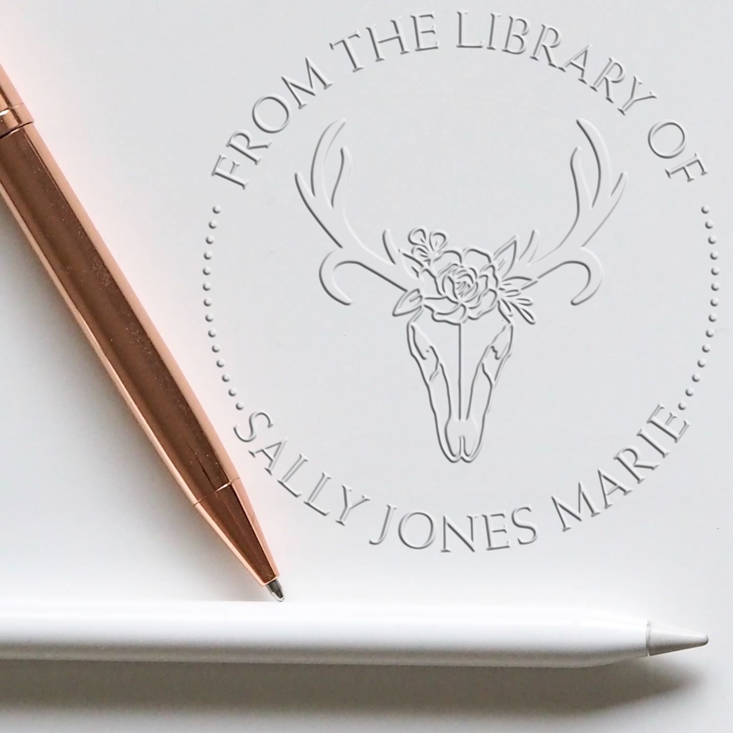 Hybrid Beloved Deer Custom Library Name Embossed Stamp - Engineer Seal Stamps
