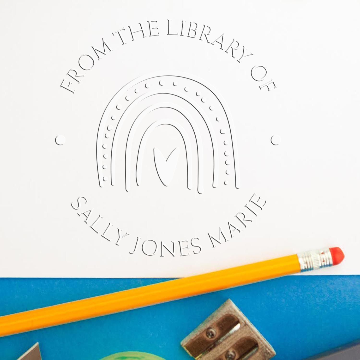 Desk Whimsical Rainbow Personalized Personal Library Embossing Seal - Engineer Seal Stamps
