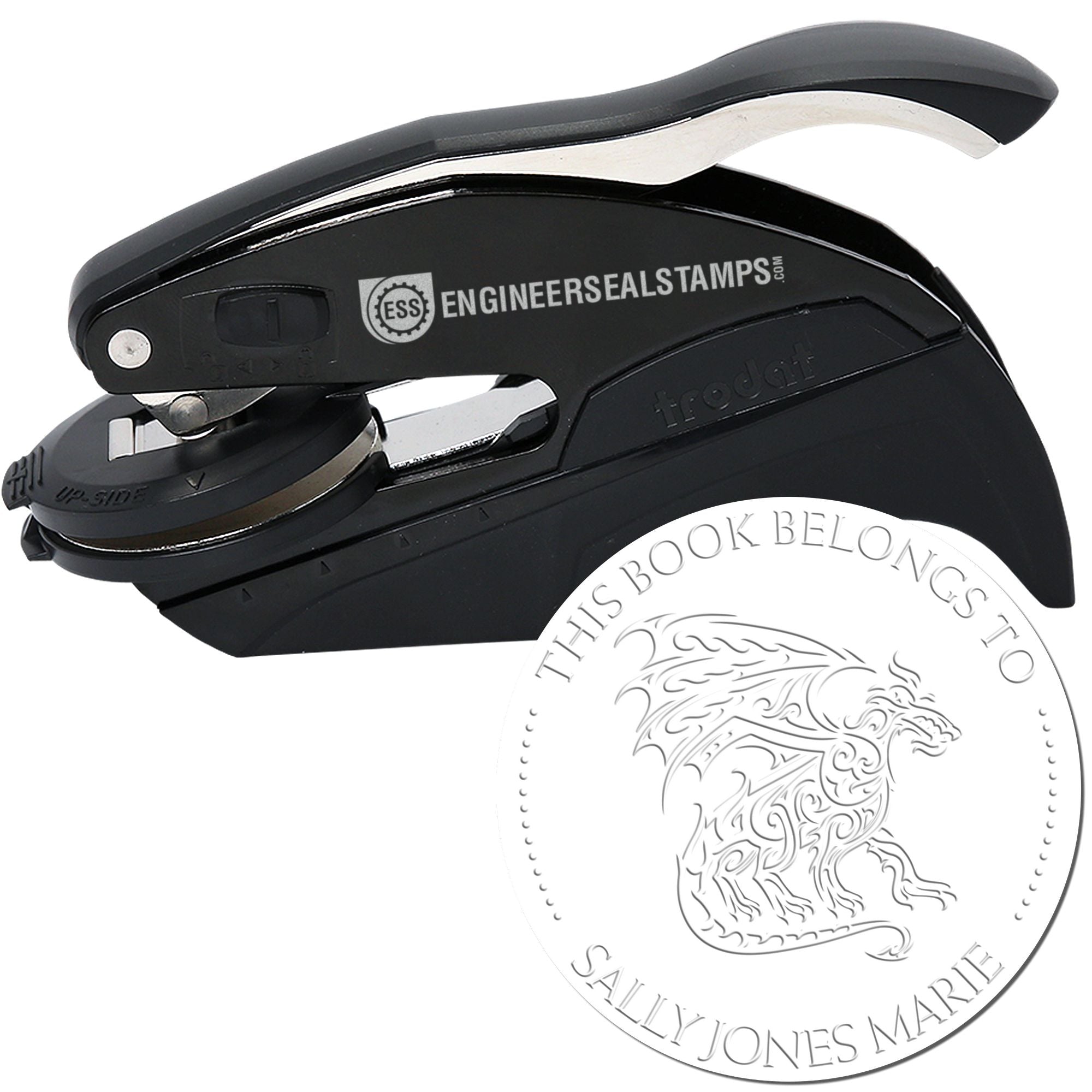 Hybrid Legendary Dragon Personalized Book Ownership Label Embossed Stamp - Engineer Seal Stamps