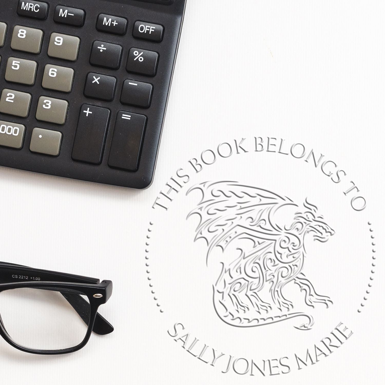 Hybrid Legendary Dragon Personalized Book Ownership Label Embossed Stamp - Engineer Seal Stamps