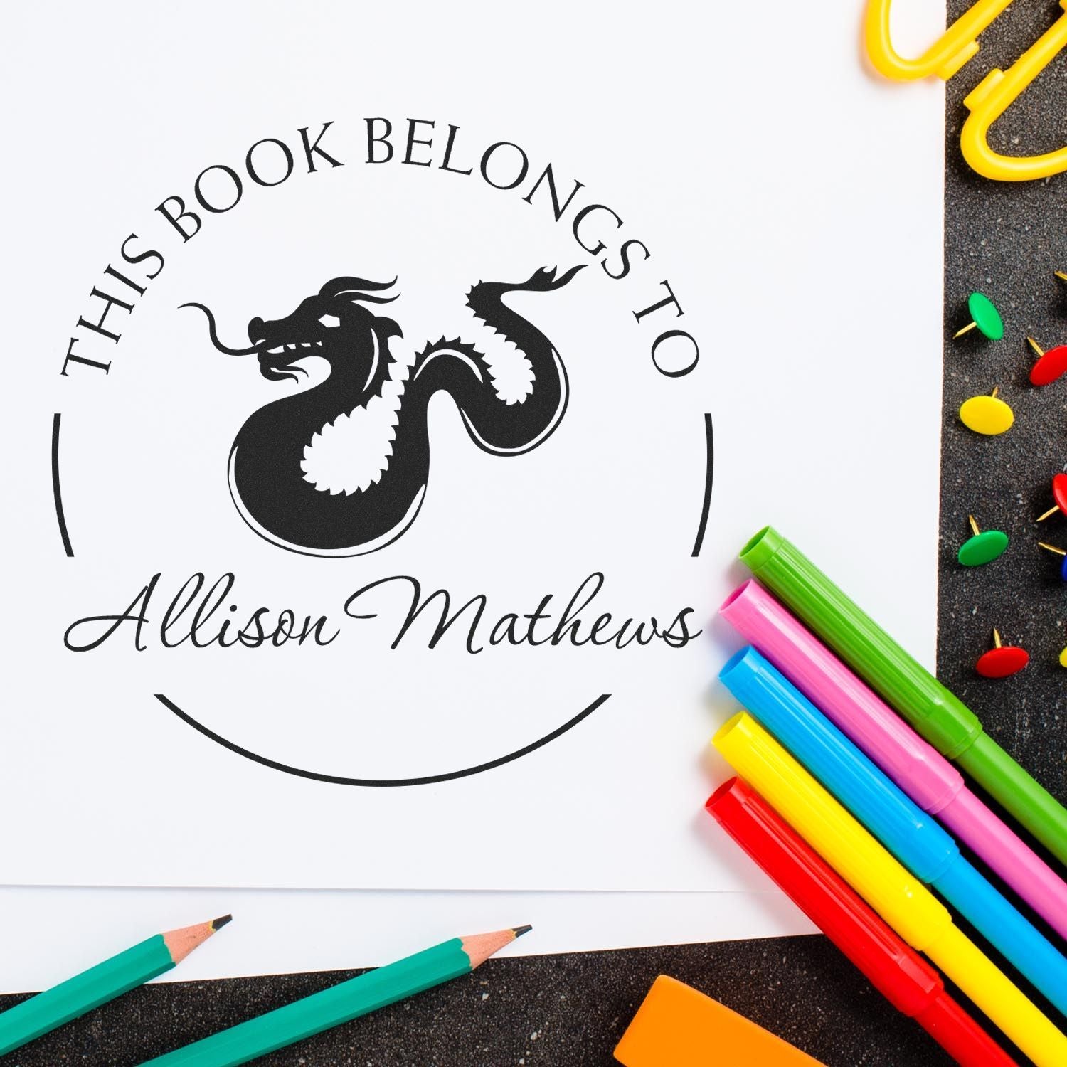 Pre-Inked Majestic Dragon Personalized From The Library Of Stamper - Engineer Seal Stamps