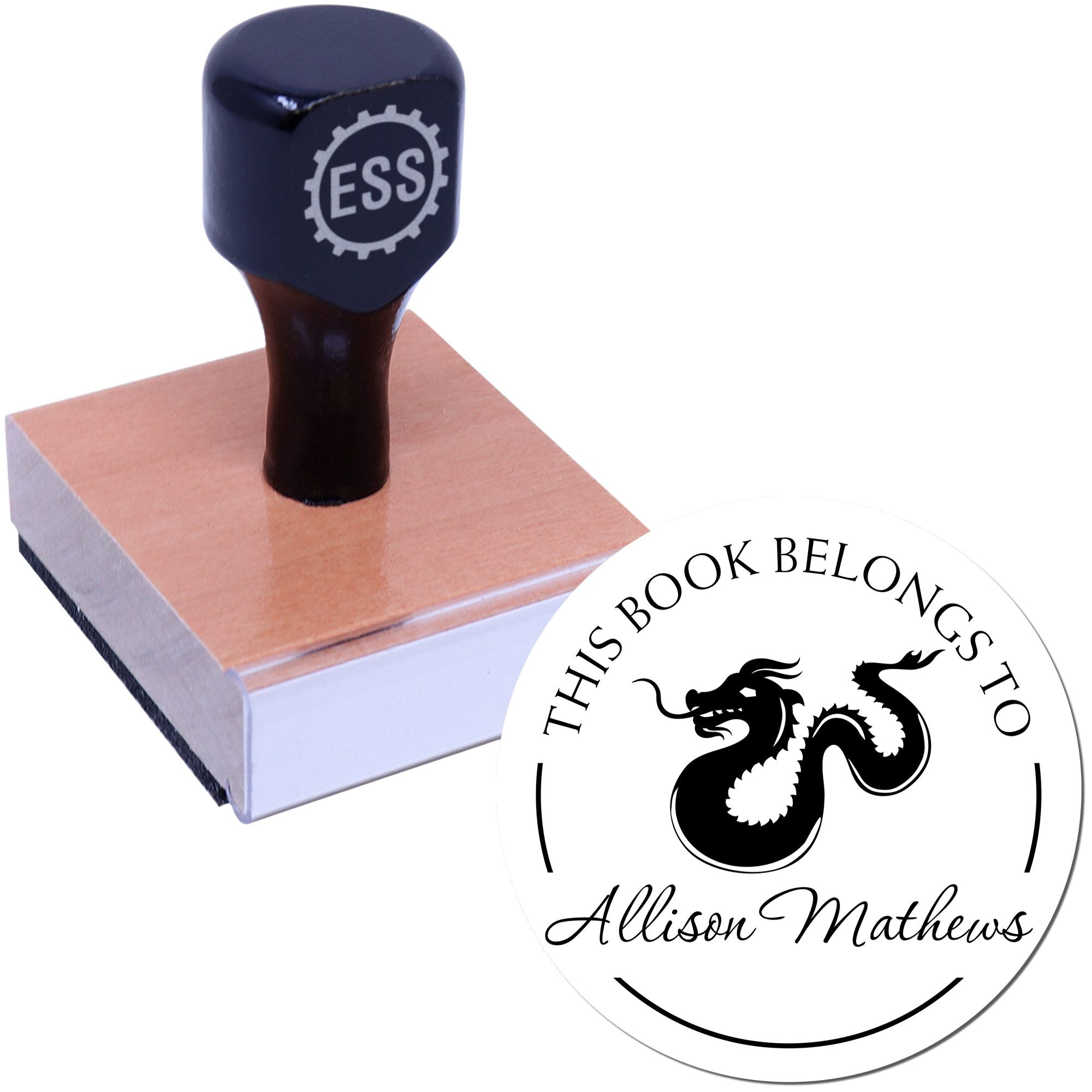 Wood Handle Majestic Dragon Custom Bibliophile Stamper - Engineer Seal Stamps