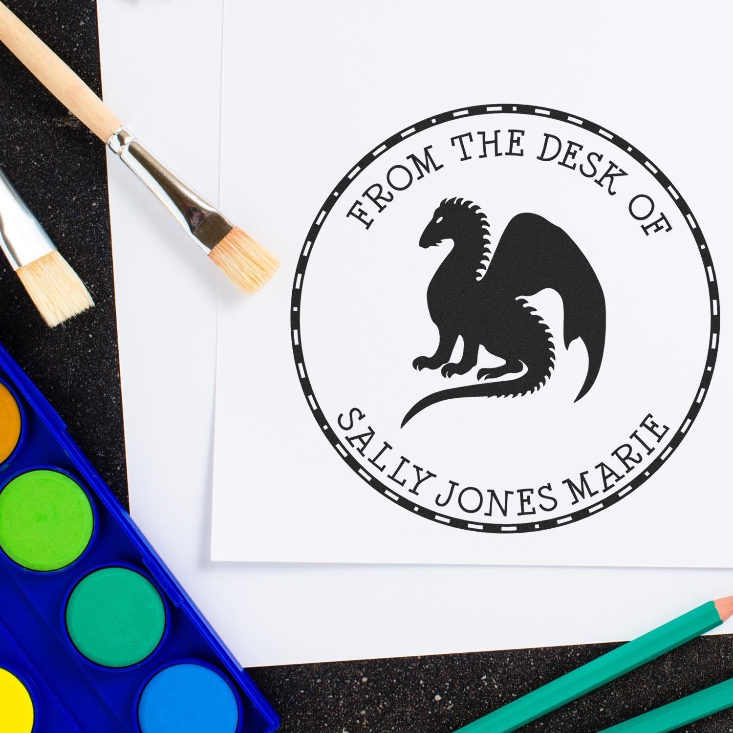 Pre-Inked Ferocious Dragon Personalized Library Stamp - Engineer Seal Stamps