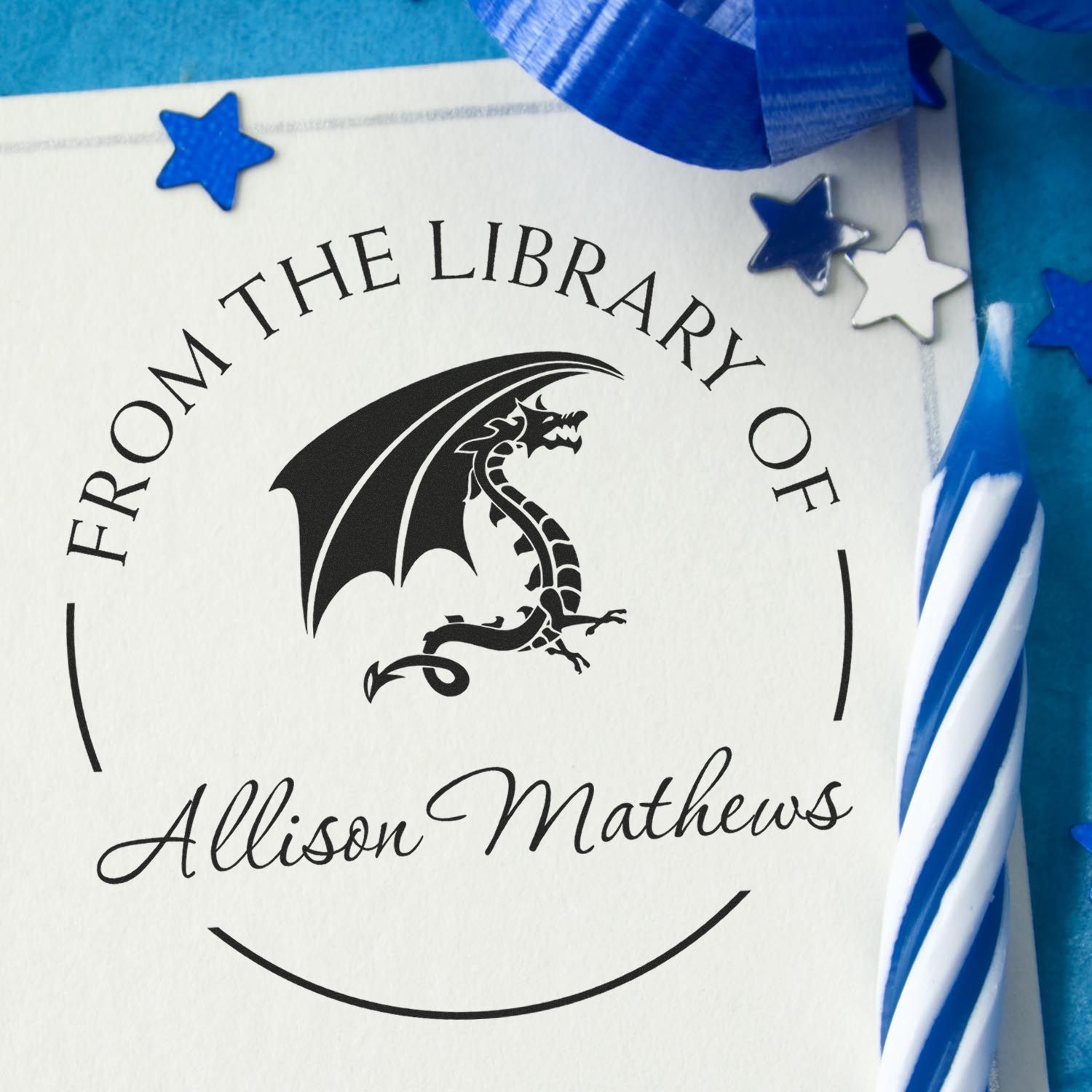 Pre-Inked Enchanting Dragon Personalized Library Collection Stamp - Engineer Seal Stamps