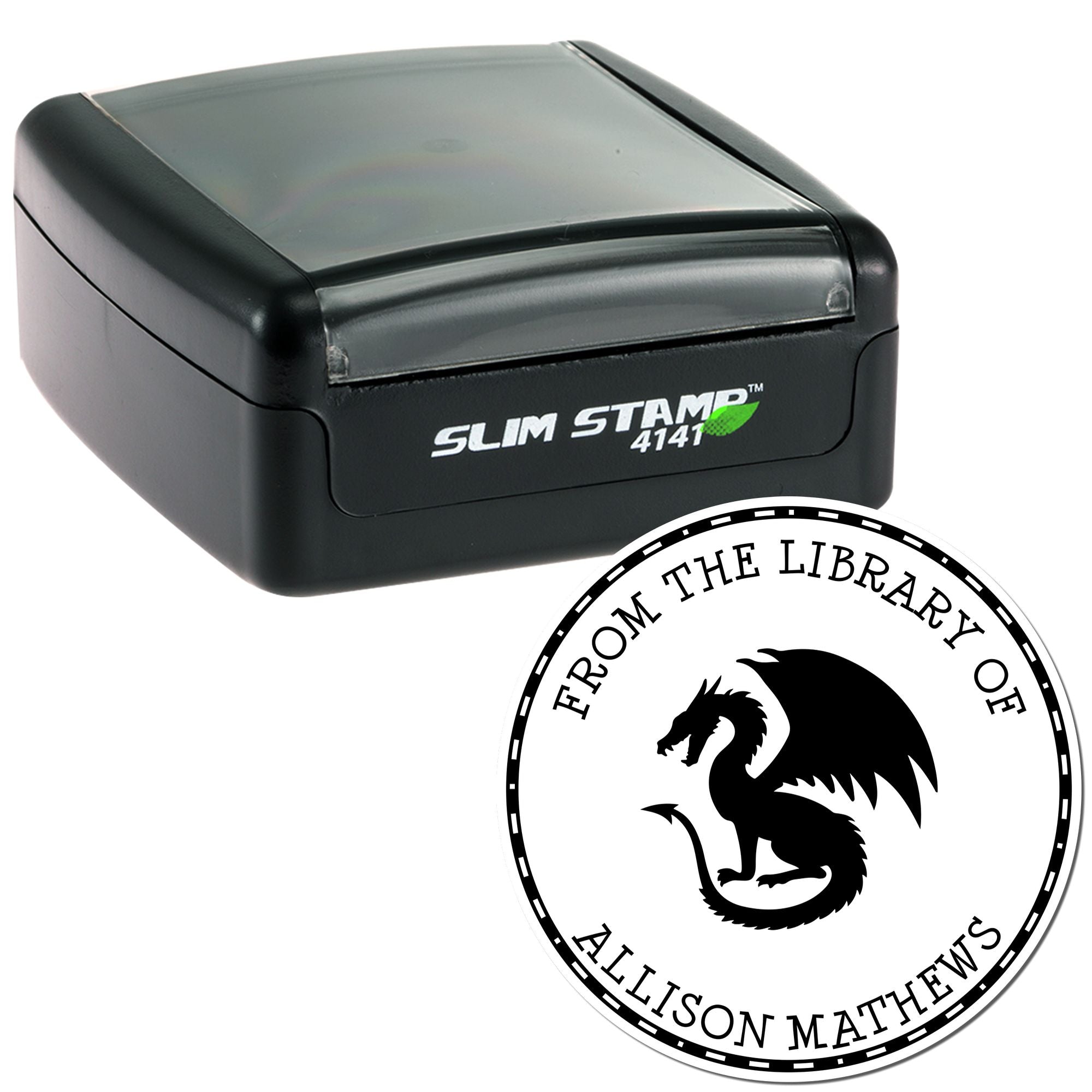 Pre-Inked Fierce Dragon Personalized Library Name Stamper - Engineer Seal Stamps