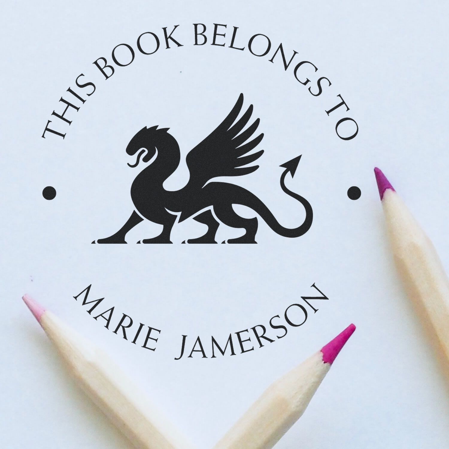 Wood Handle Monstrous Dragon Custom Book Name Stamp - Engineer Seal Stamps
