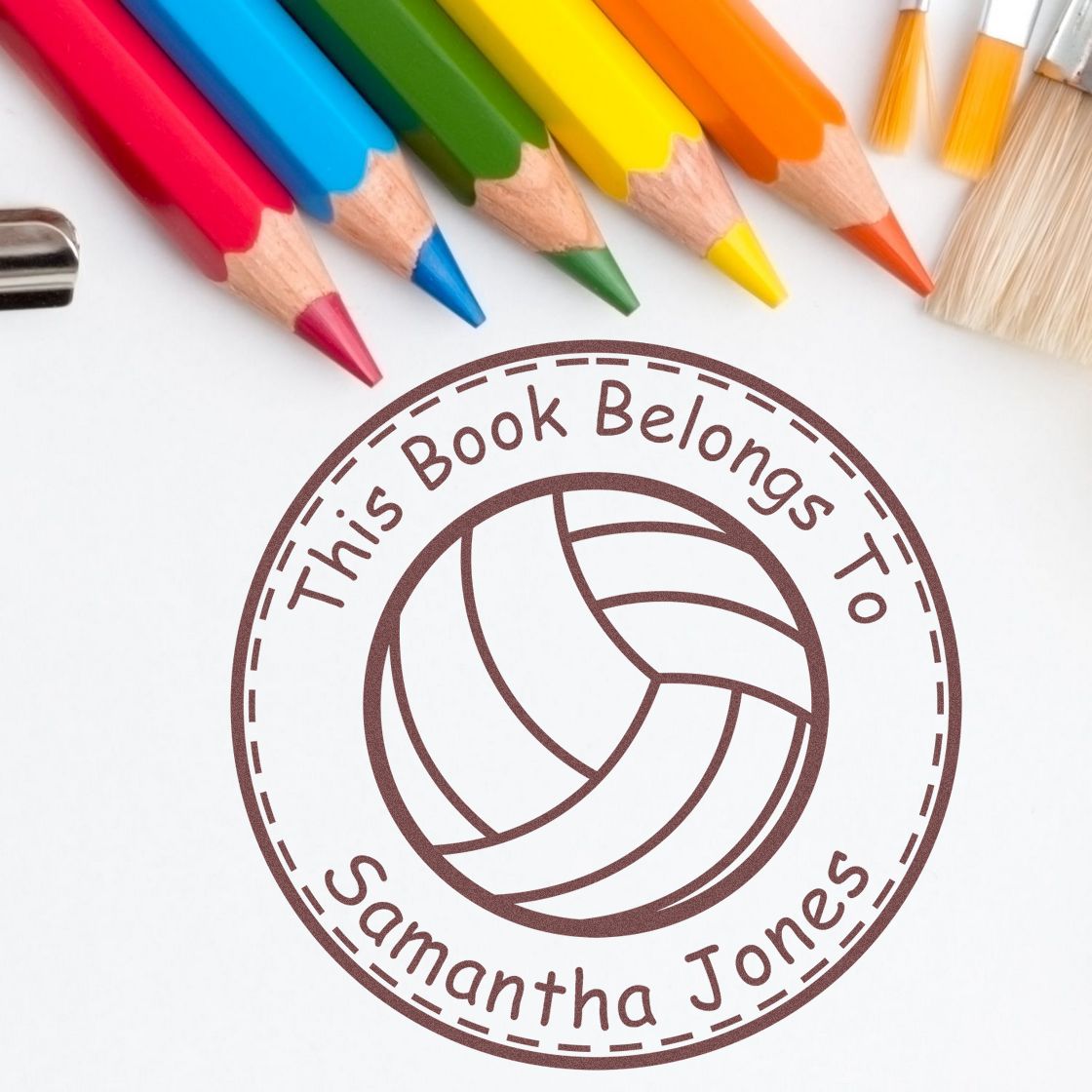 Wood Handle Fast-paced Volleyball Custom Book Ownership Stamper - Engineer Seal Stamps