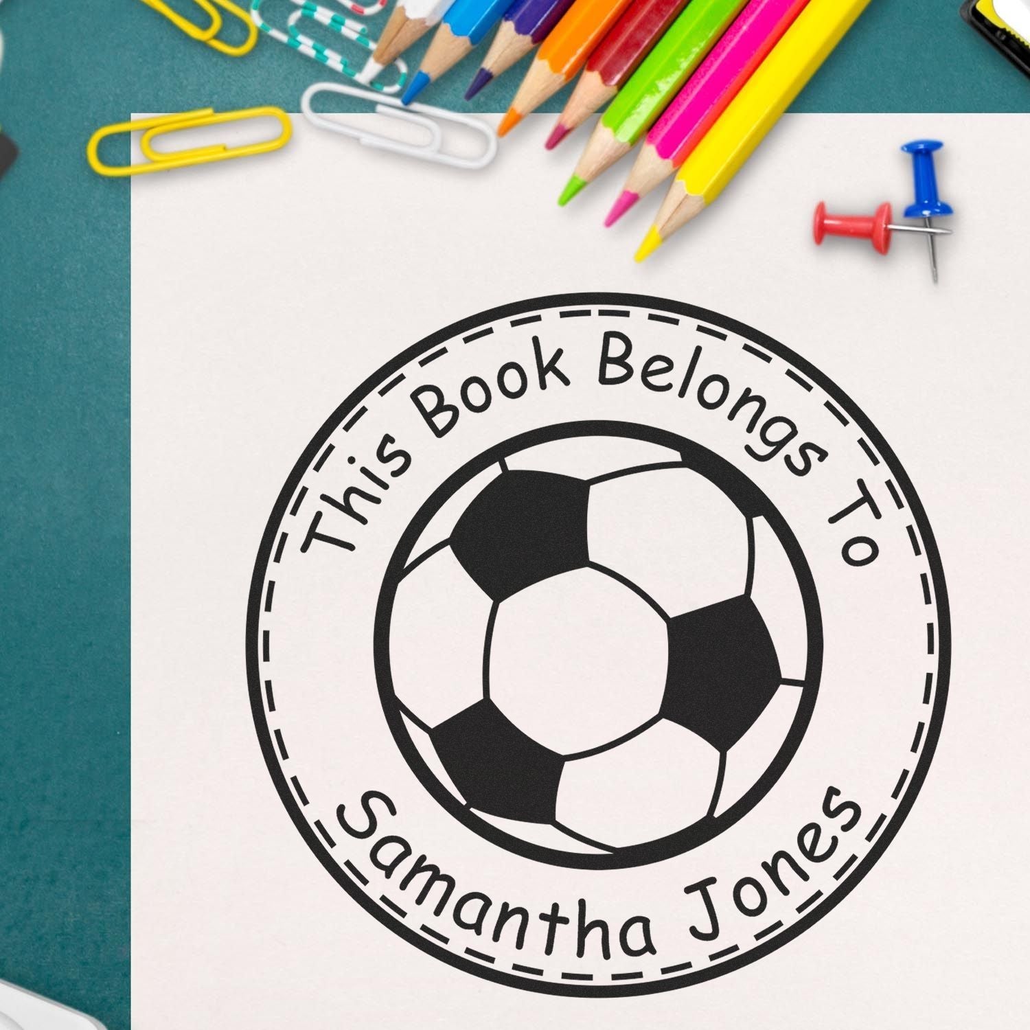 Wood Handle Exhilarating Soccer Custom Book Ownership Label Stamp - Engineer Seal Stamps