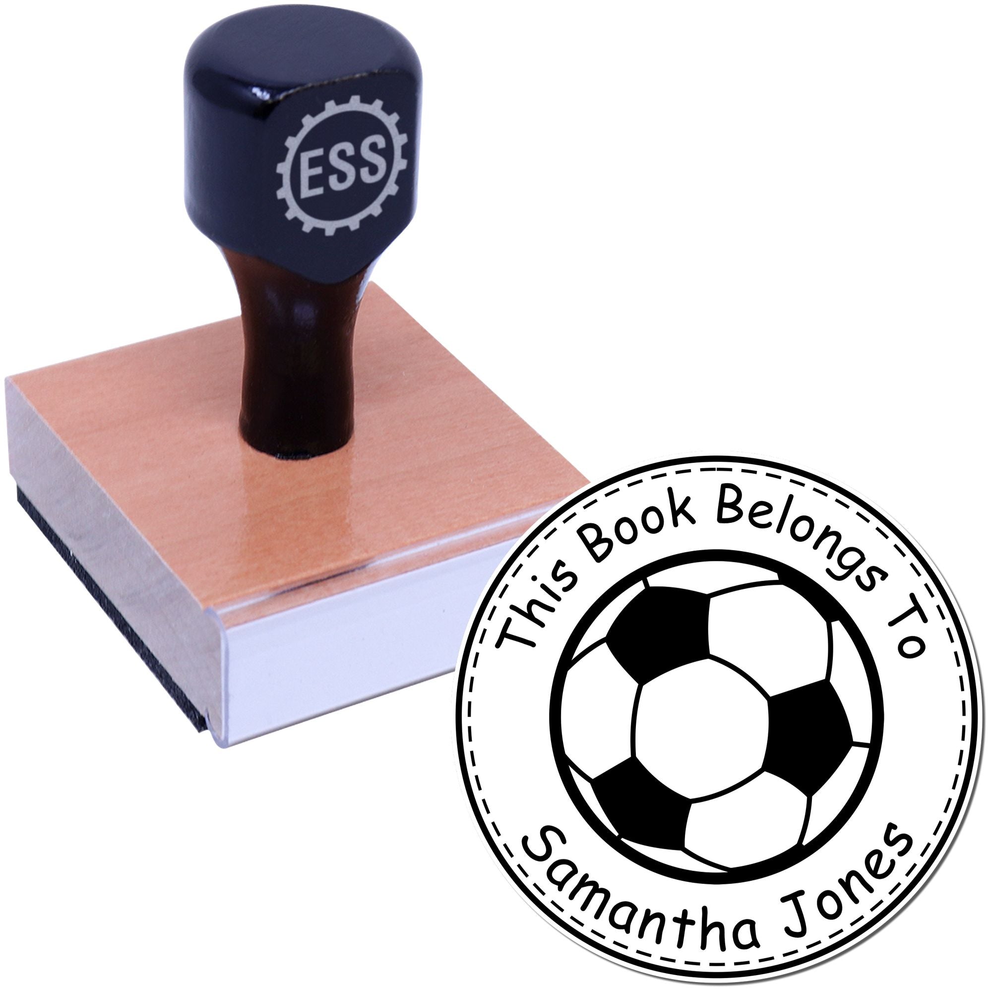 Wood Handle Exhilarating Soccer Custom Book Ownership Label Stamp - Engineer Seal Stamps