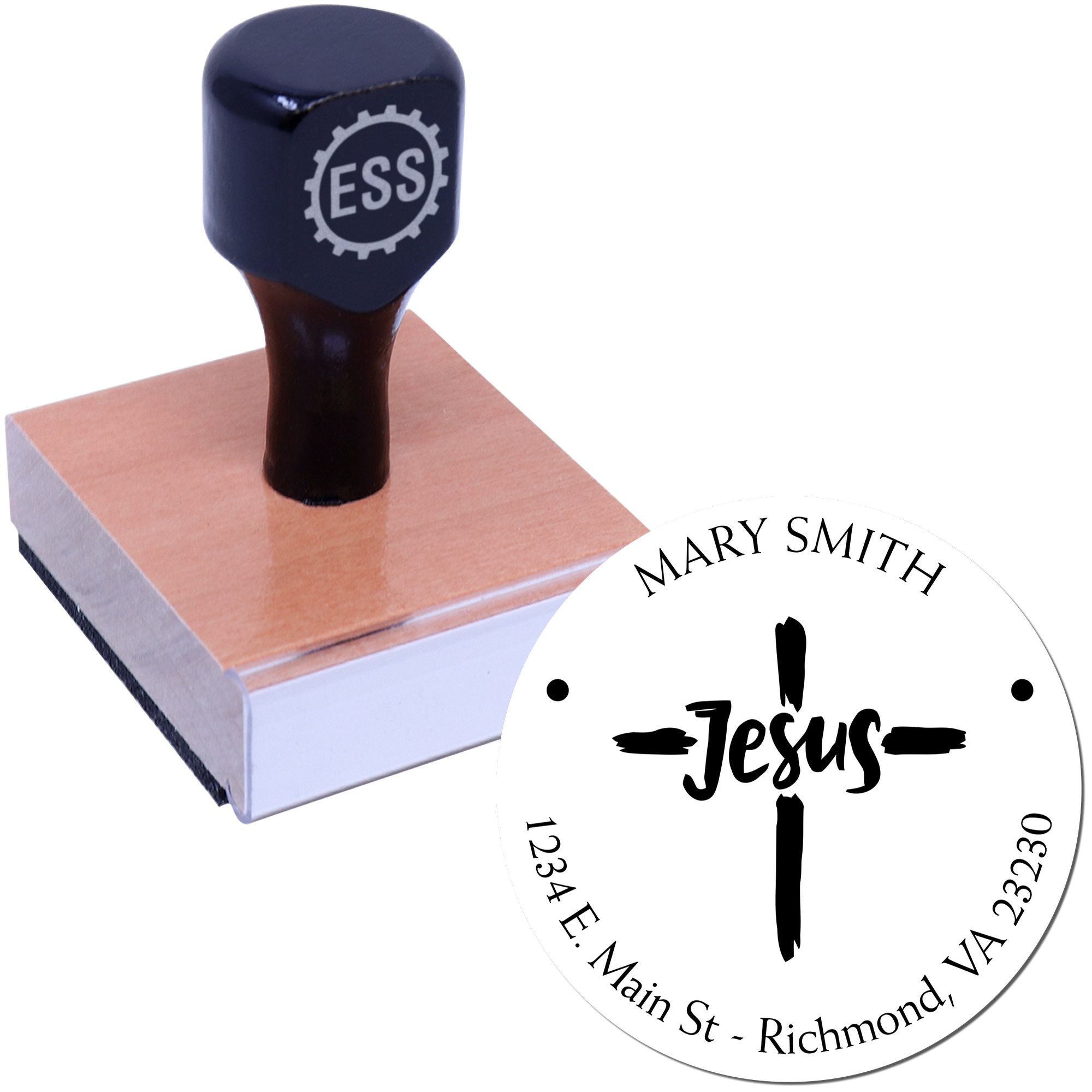 Wood Handle Lovely Cross Custom Name And Address Stamp - Engineer Seal Stamps
