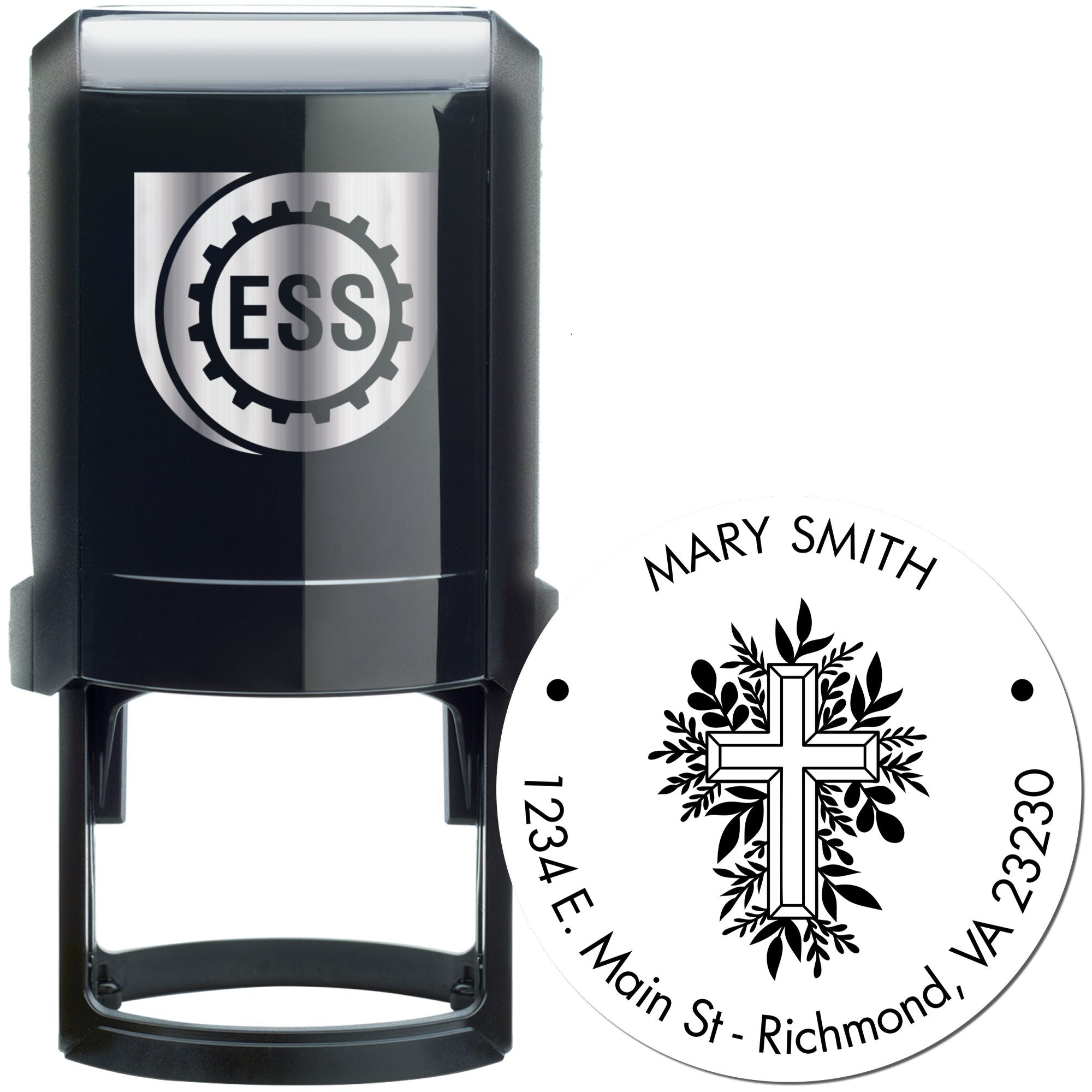 Self-Inking Reverential Cross Personalized Name And Address Stamp - Engineer Seal Stamps