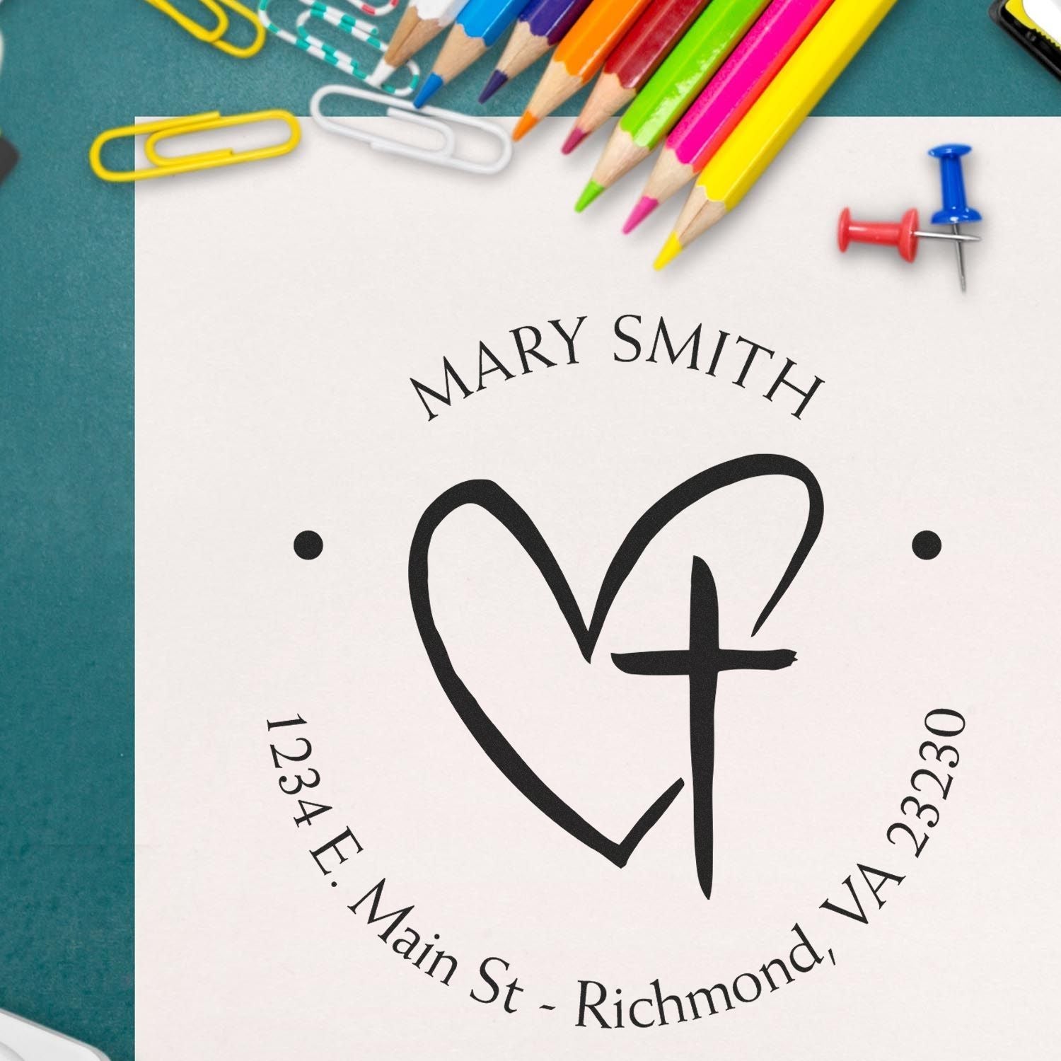 Wood Handle Adorned Cross Custom Made Address Stamp