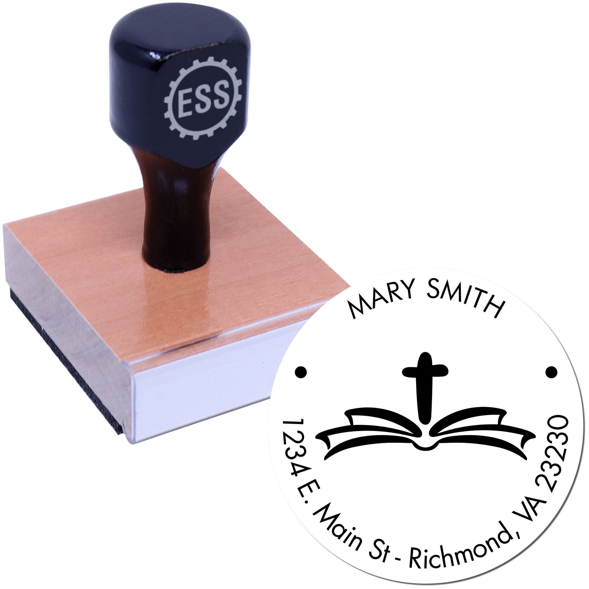 Wood Handle Solace-giving Cross Customizable Book Plate Stamp