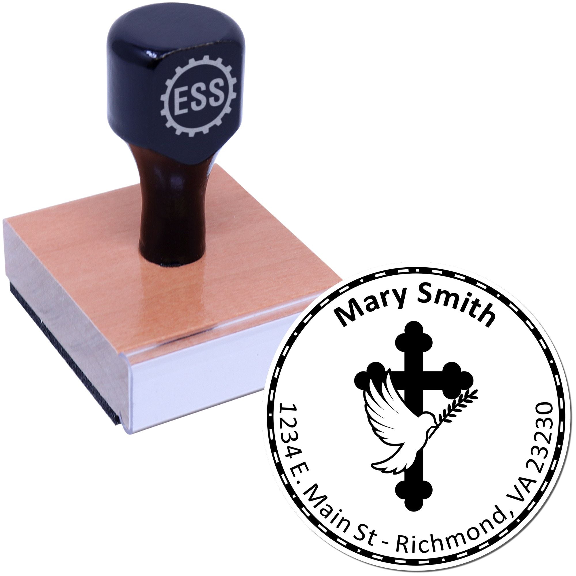 Wood Handle Glorious Cross Custom Made Home Address Stamp - Engineer Seal Stamps